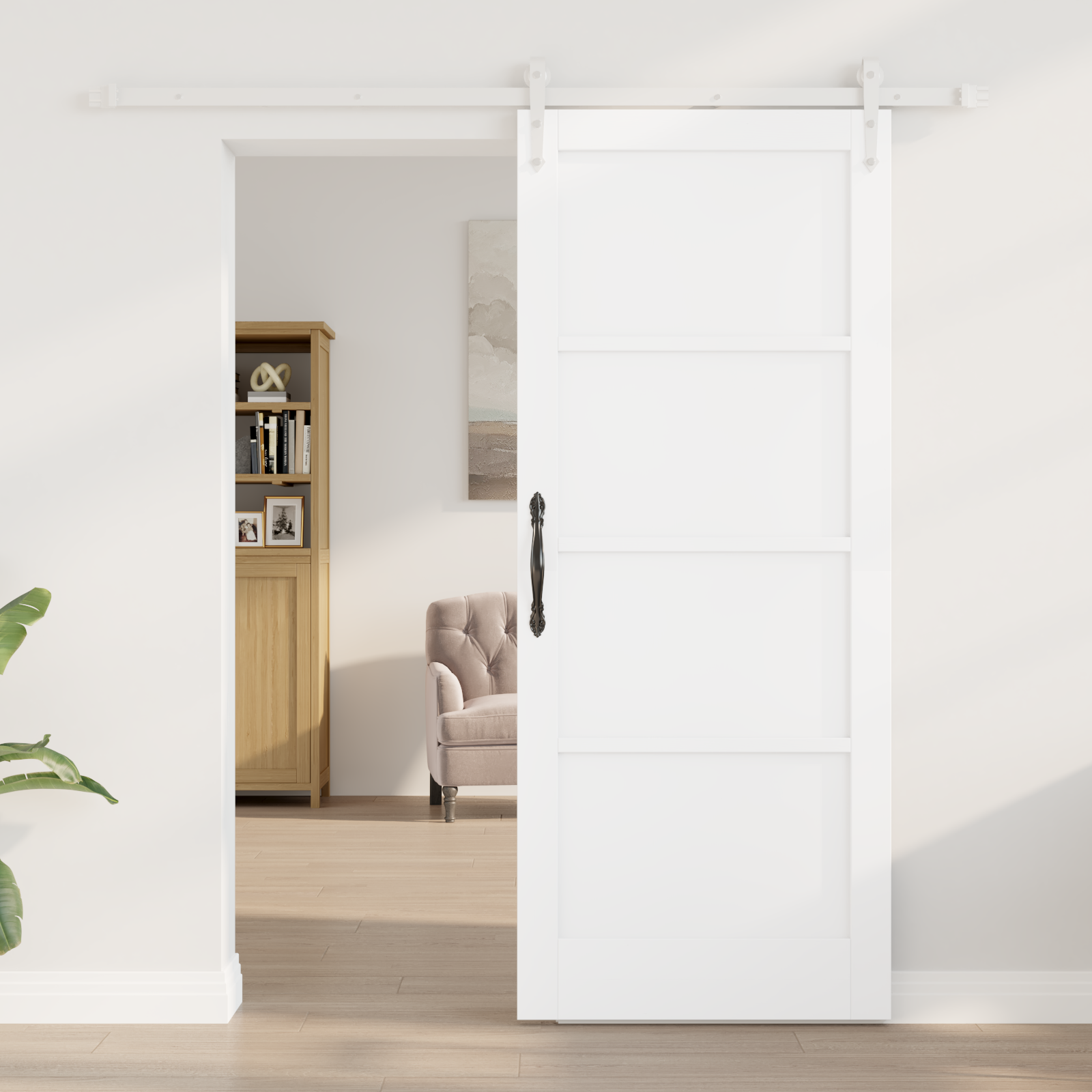 Sliding Door with Hardware Set White 83x202 cm Solid Wood Pine - Image 3