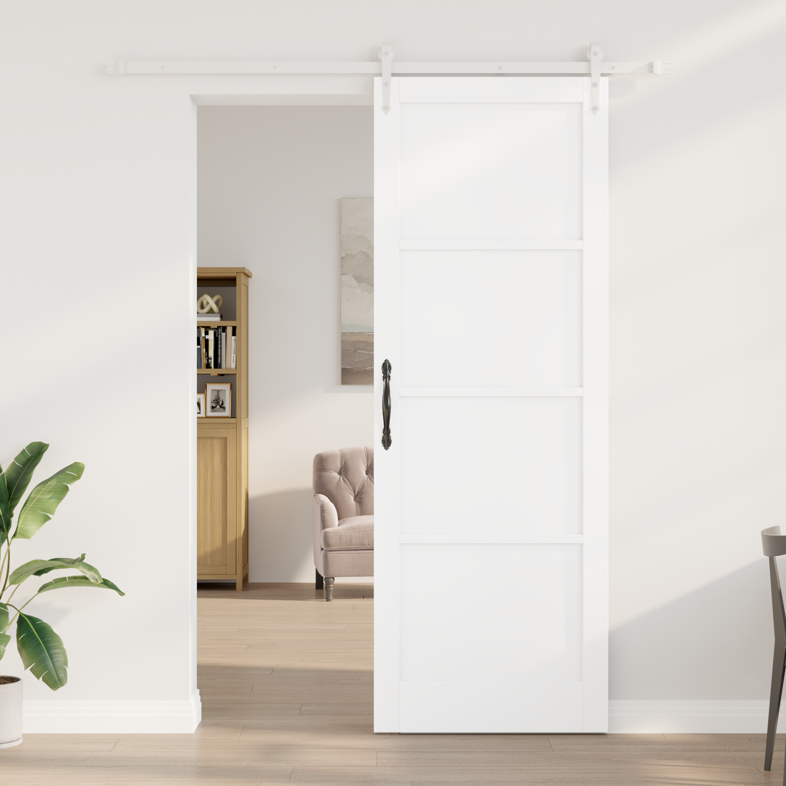 Sliding Door with Hardware Set White 83x232 cm Solid Wood Pine - Image 3