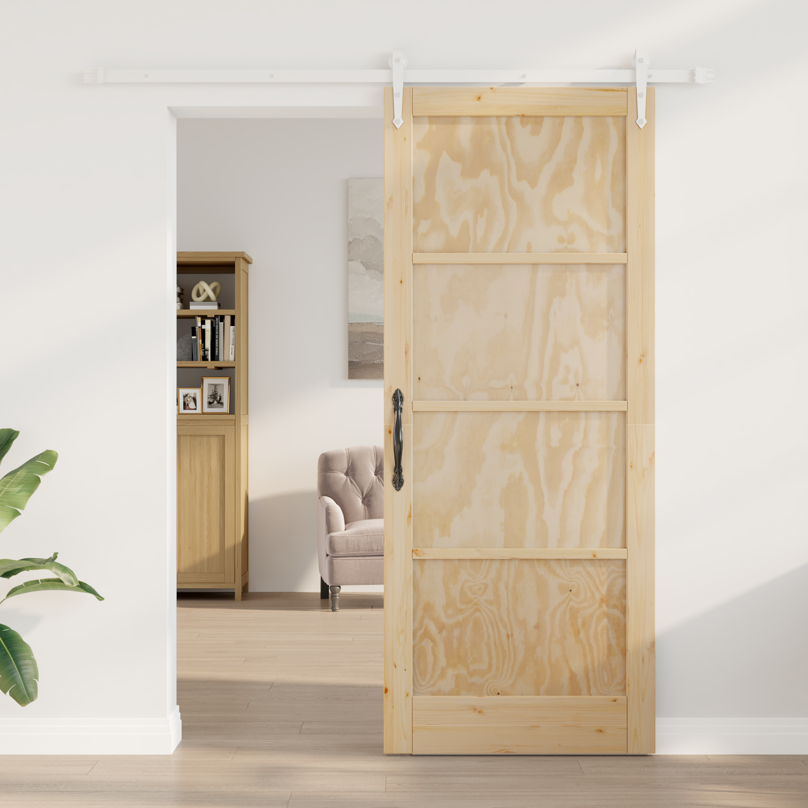 Sliding Door with Hardware Set 86x211 cm Solid Wood Pine - Image 3