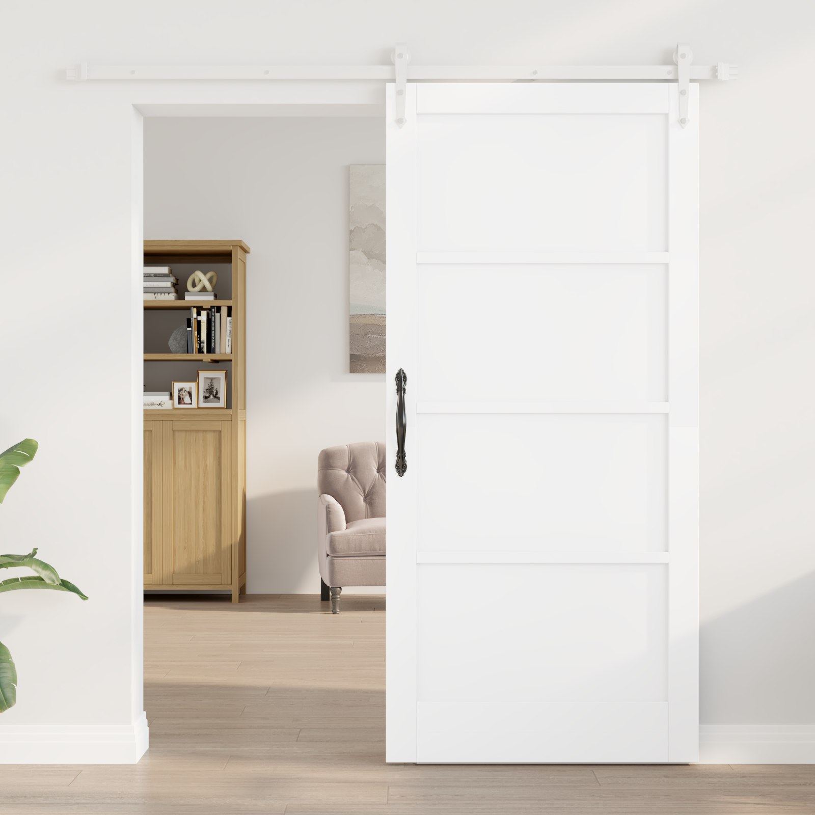 Sliding Door with Hardware Set White 93x202 cm Solid Wood Pine - Image 3