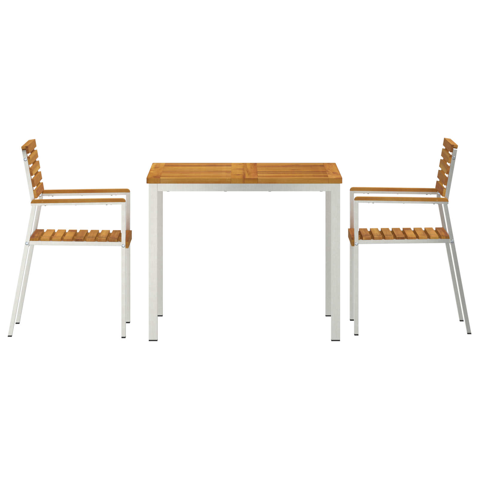 Комплект за хранене в градината от 3 части Масивна акациева дървесина, vidaXL Външна маса за хранене 90x90x74.5 см Масивна акациева дървесина, vidaXL Столове за градина с 2 броя Масивна акациева дървесина и стомана - Image 7