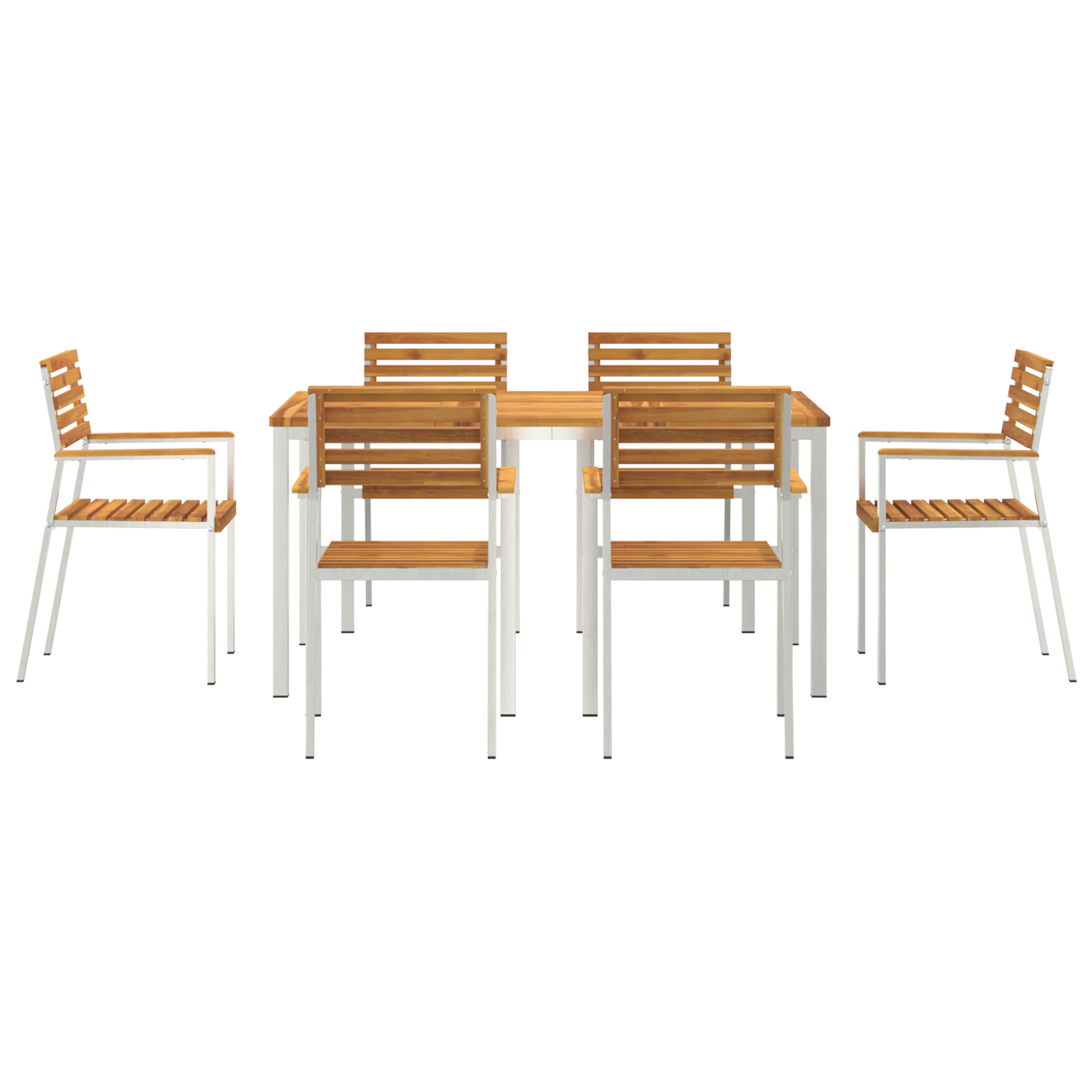 7-частов комплект за хранене в градината от масивно дърво акация, vidaXL Масата за хранене на открито 150x90 см от масивно дърво акация, vidaXL Столове за градината, опаковка 2 броя от масивна дървесина акация и стомана, vidaXL Столове за градината, опаковка 4 броя от масивна дървесина акация и стомана - Image 7