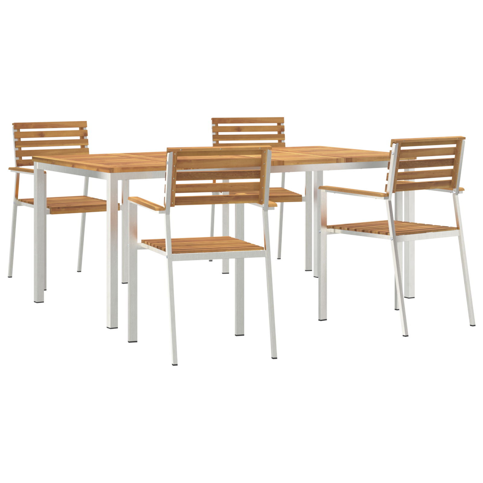 5-частен градински трапезен комплект vidaXL от масивна акациева дървесина, Трапезна маса vidaXL за открито 180x90x75 см от масивна акациева дървесина, Сгъваеми градински столове vidaXL 4 бр. от масивна акациева дървесина и стомана - Image 2