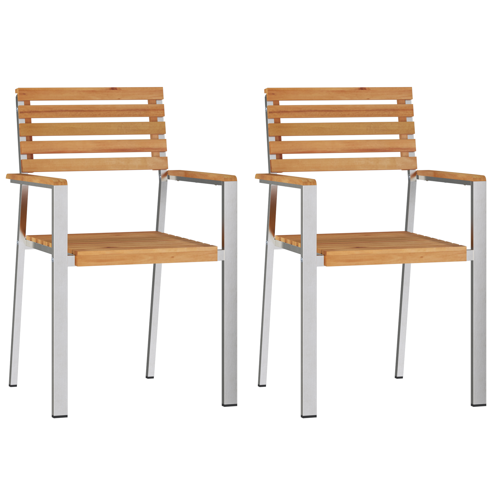 Градински трапезен комплект vidaXL от 3 части от масивна тикова дървесина, Външна трапезна маса vidaXL 90x90x74.5 см от масивна тикова дървесина, Сгъваеми градински столове vidaXL 2 броя от масивна тикова дървесина и стомана - Image 6