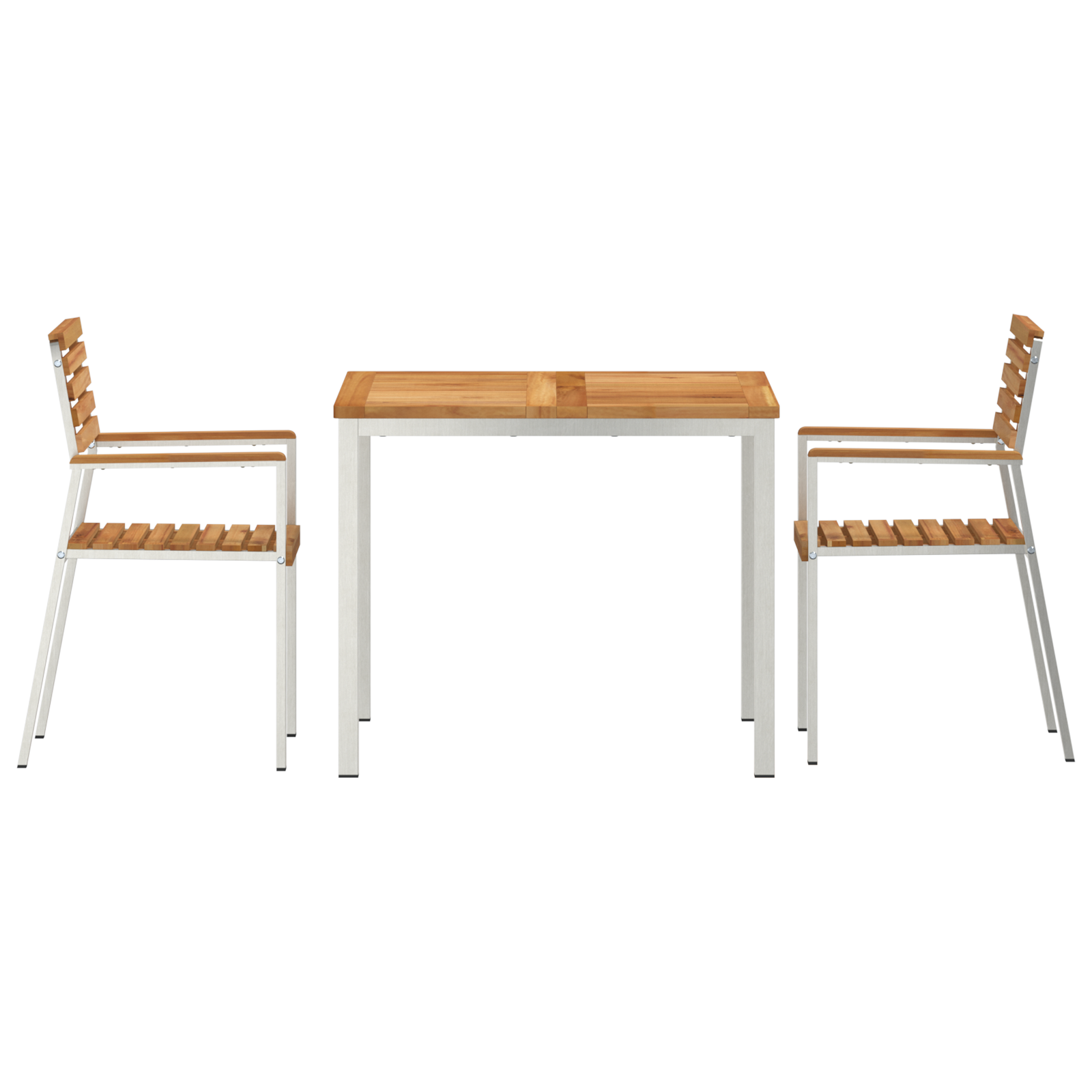 Градински трапезен комплект vidaXL от 3 части от масивна тикова дървесина, Външна трапезна маса vidaXL 90x90x74.5 см от масивна тикова дървесина, Сгъваеми градински столове vidaXL 2 броя от масивна тикова дървесина и стомана - Image 7