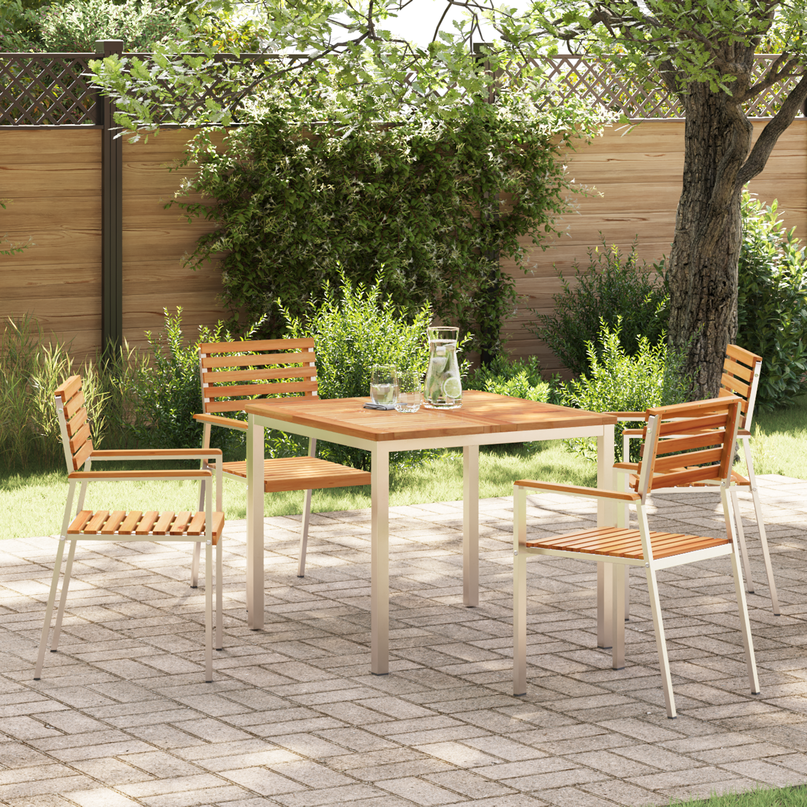 5 Piece Garden Dining Set Solid Wood Teak