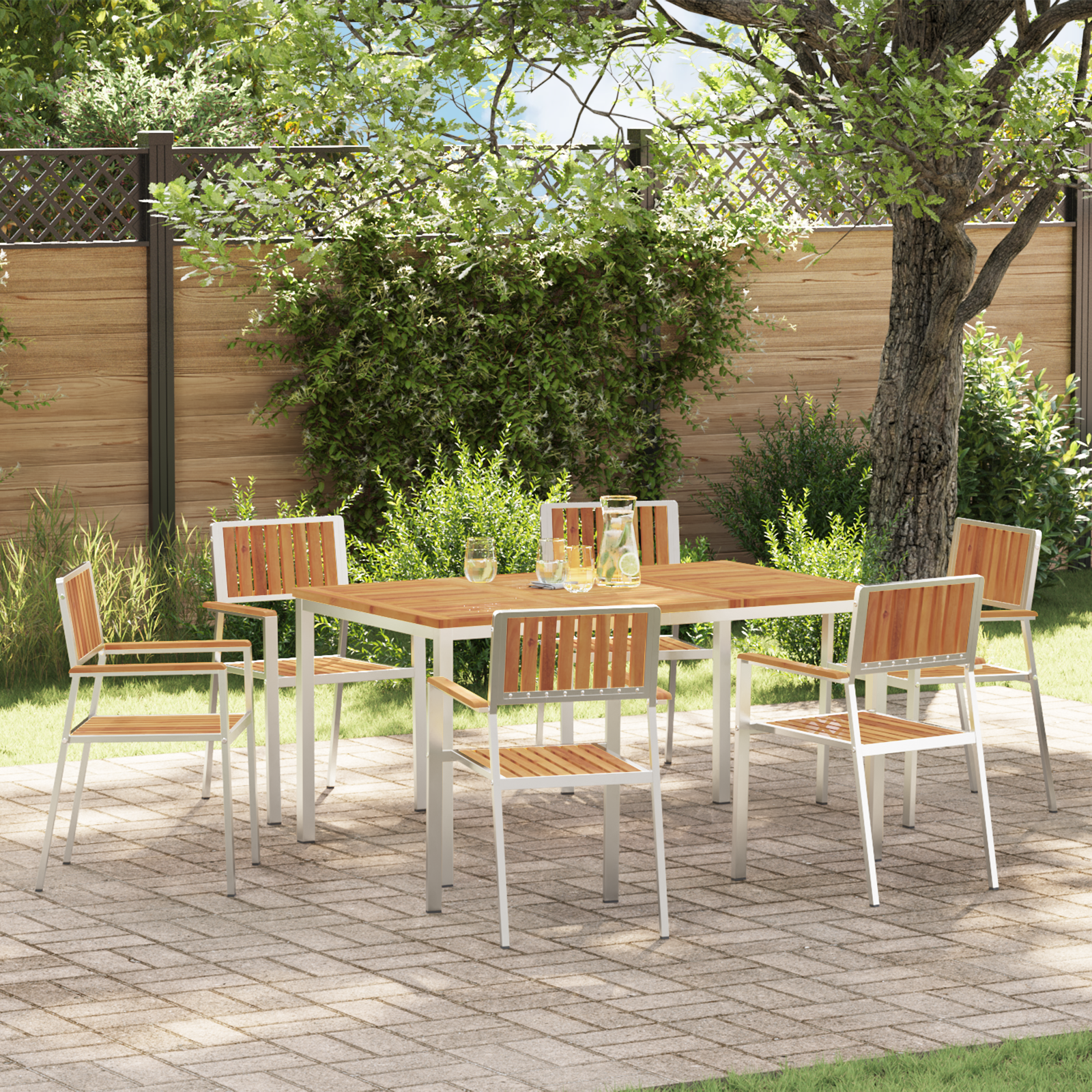 7 Persoons Tuin Eettafel Set Massief Acaciahout
