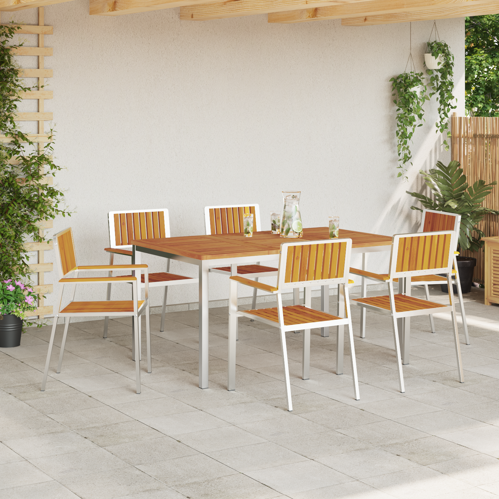 7 Piece Garden Dining Set Solid Wood Acacia - Image 4