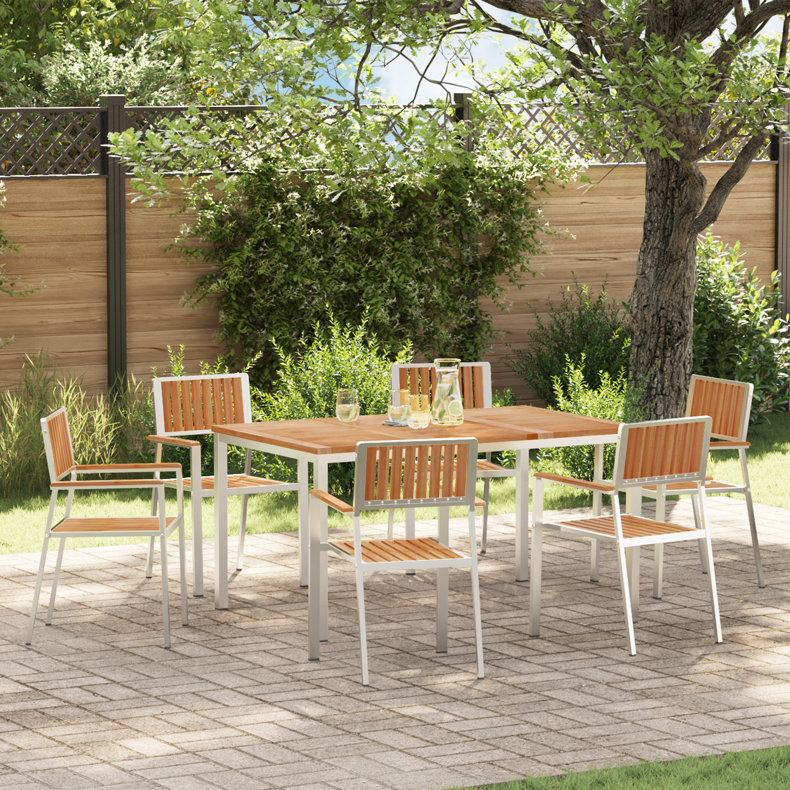 7 Delige Tuin Eetset Massief Hout Teak