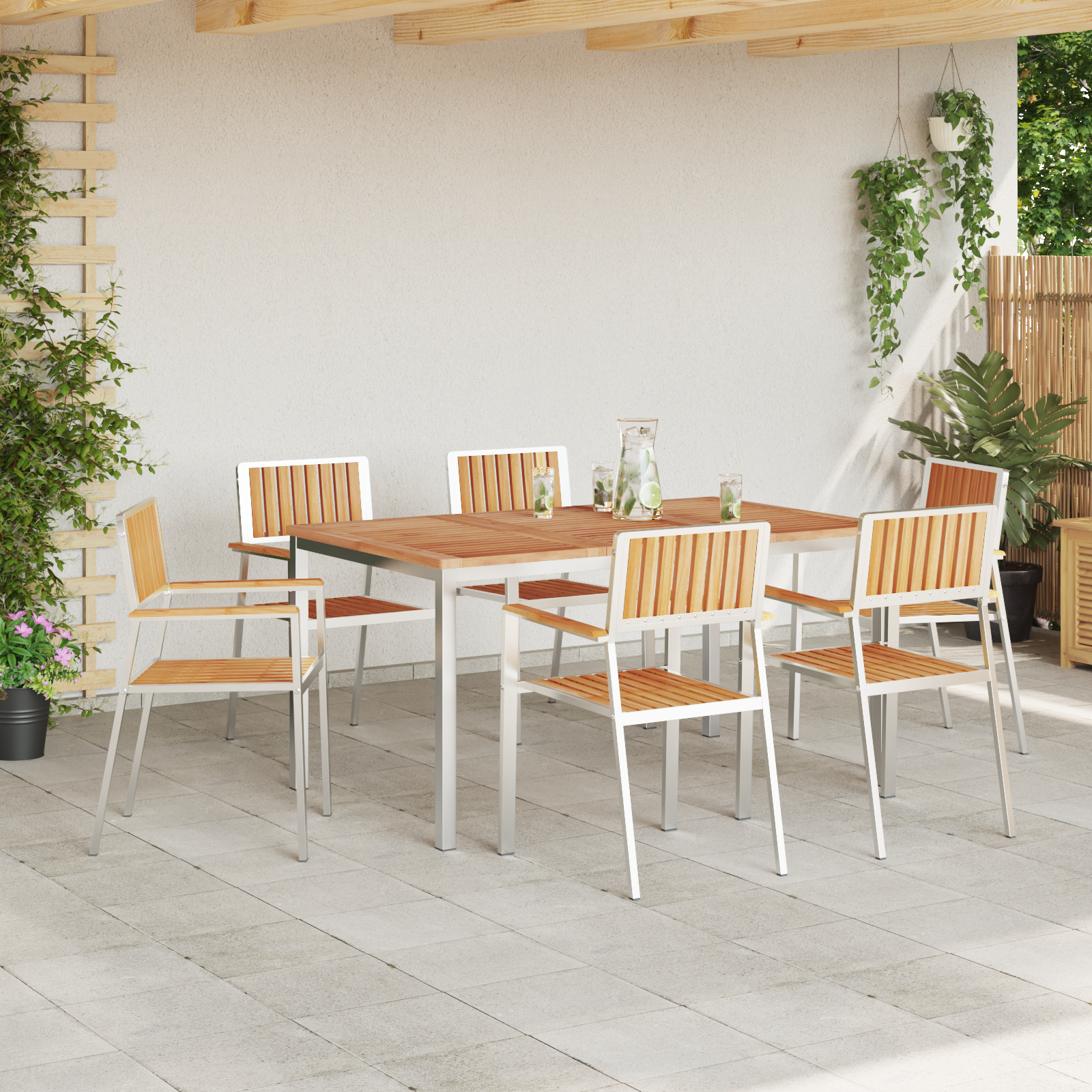 7 Piece Garden Dining Set Solid Wood Teak - Image 4