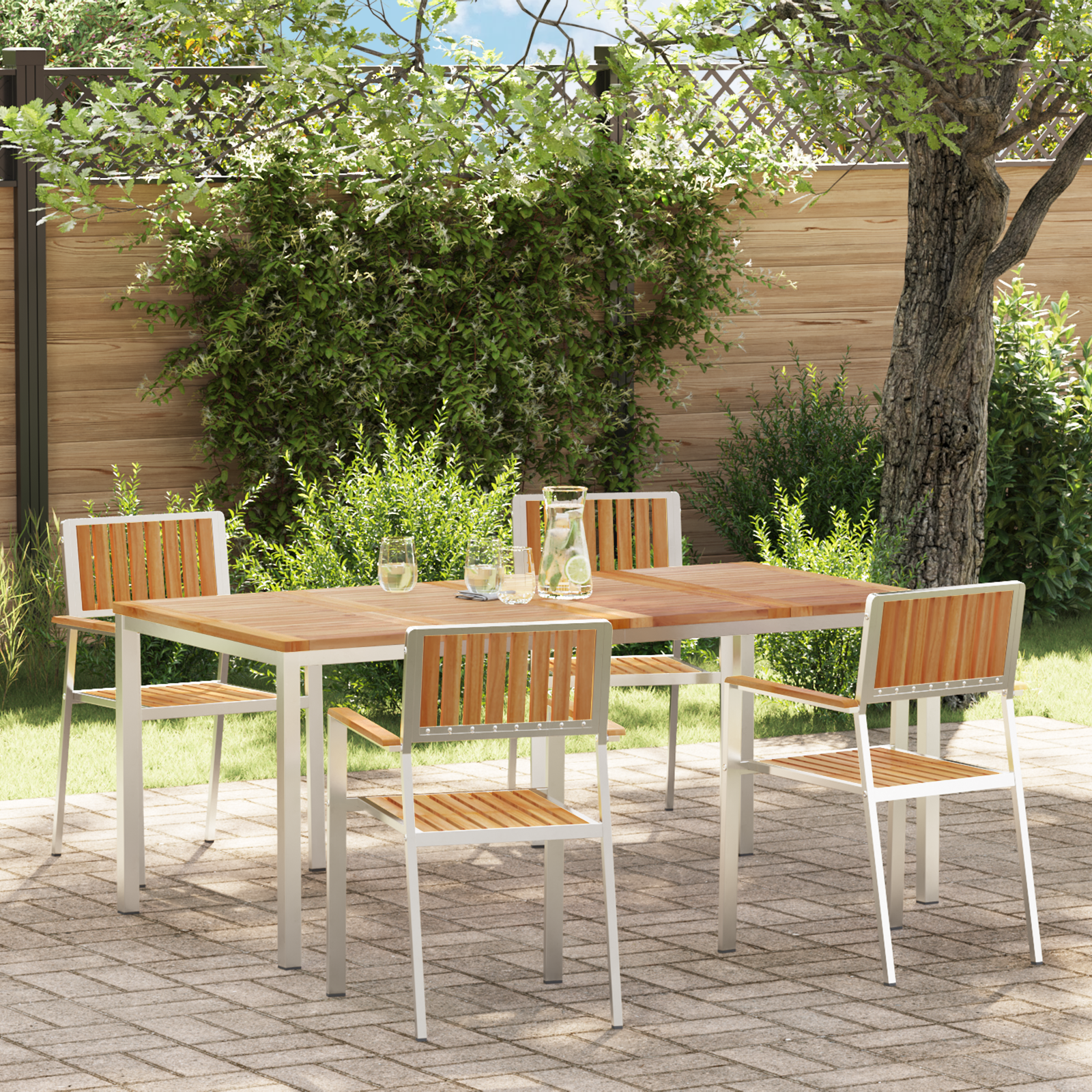 5-delige Tuin Eetset Massief Hout Teakhout