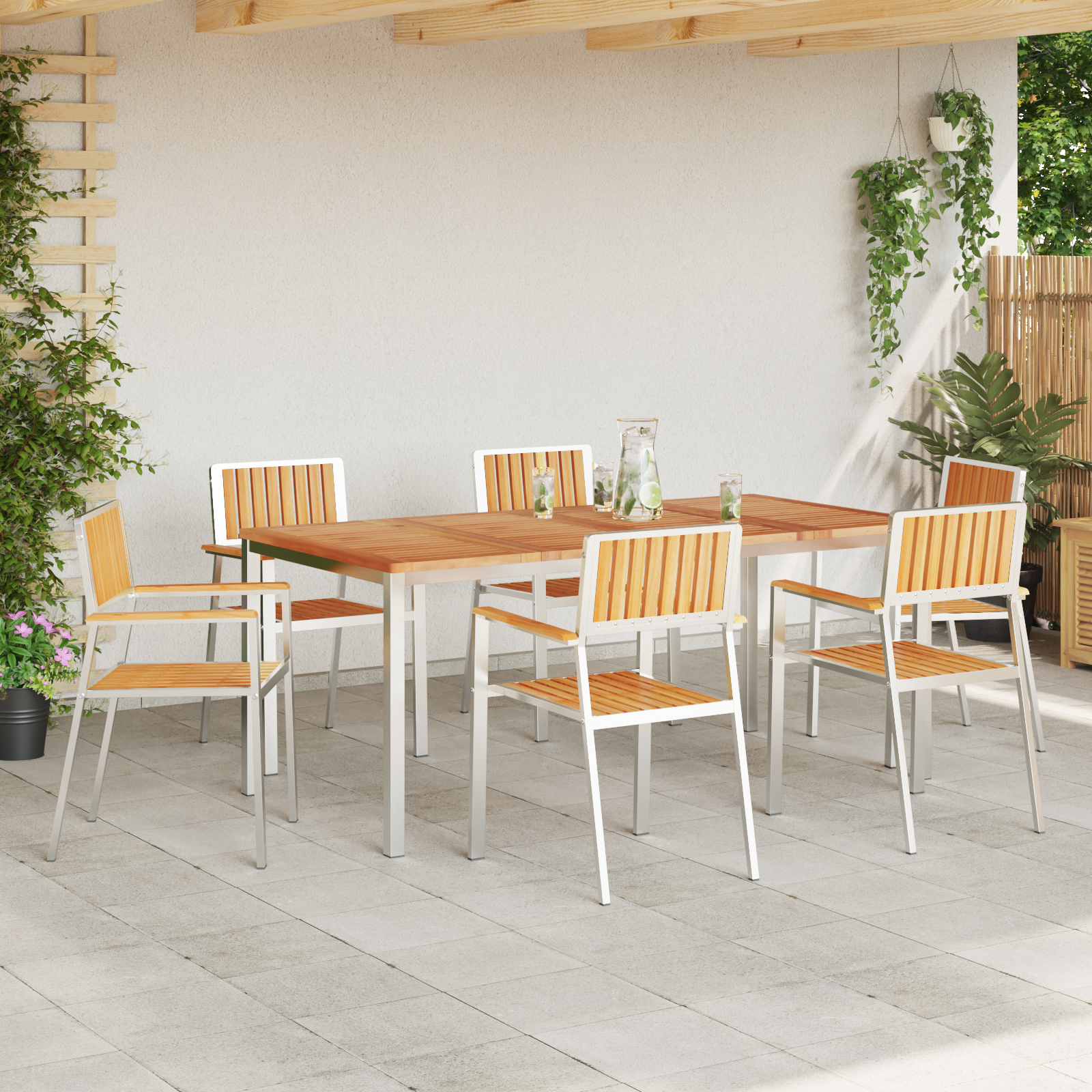 7 Piece Garden Dining Set Solid Wood Teak - Image 4