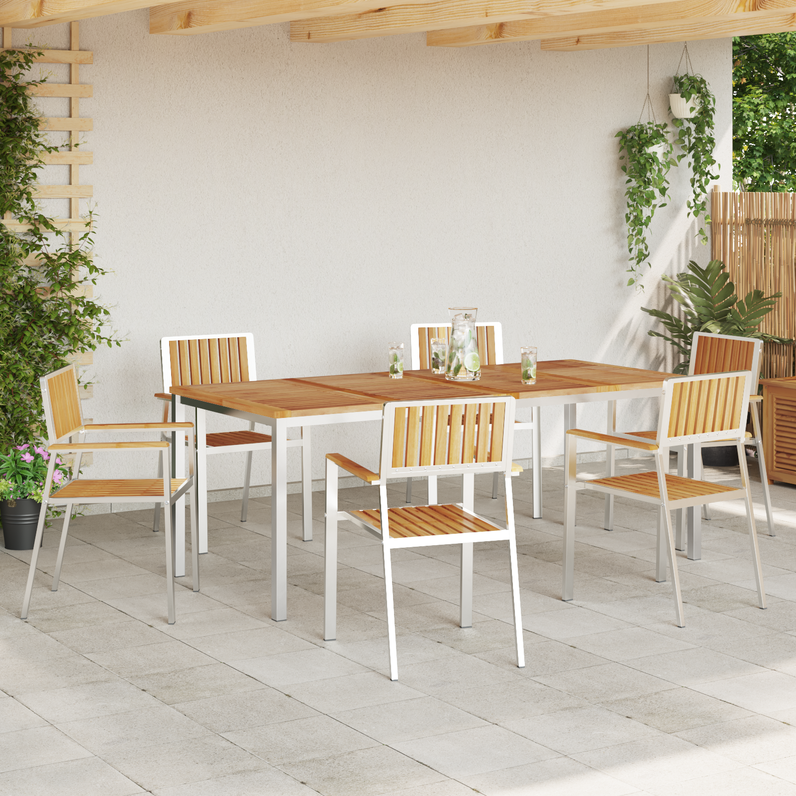 7 Piece Garden Dining Set Solid Wood Teak - Image 4
