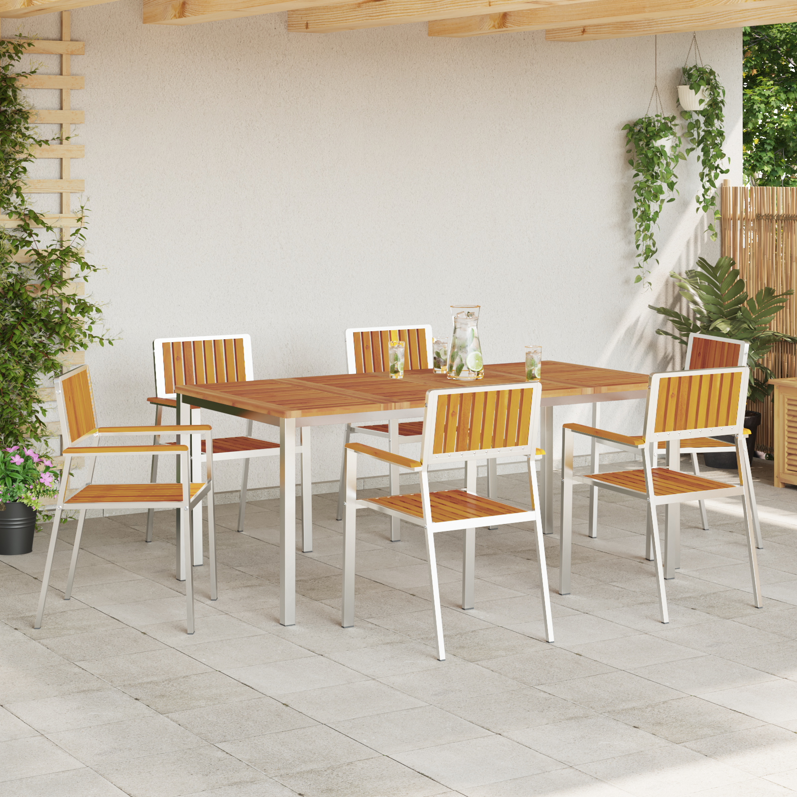 Stacking Garden Chairs 6 pcs 54.5x56x87 cm Solid Wood Acacia - Image 3