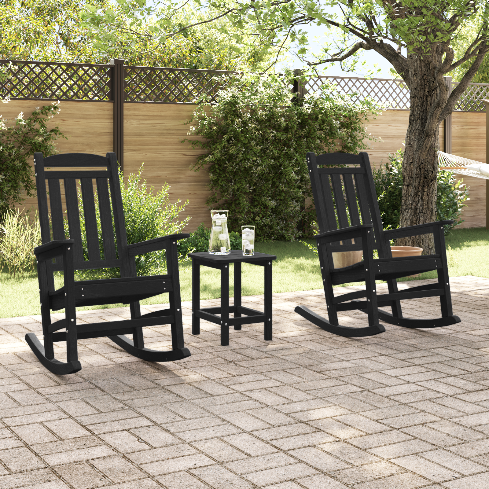 Garden Rocking Chairs 2 pcs Black 70x92x107.5 cm HDPE - Image 3