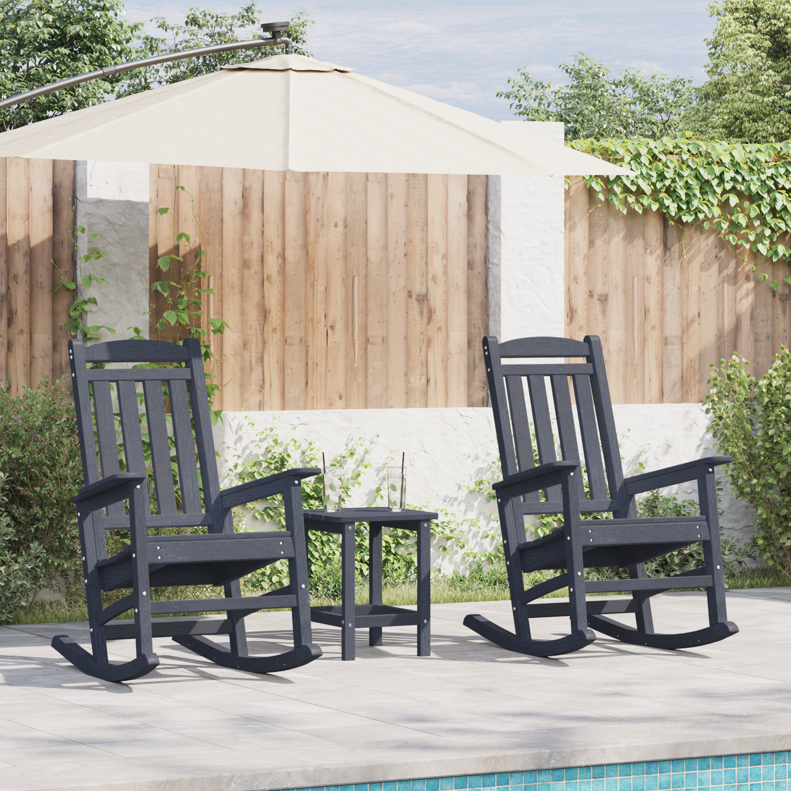 3 Teile Garten Lounge Set Marineblau HDPE - Gartenmöbel - Your Garden Eden