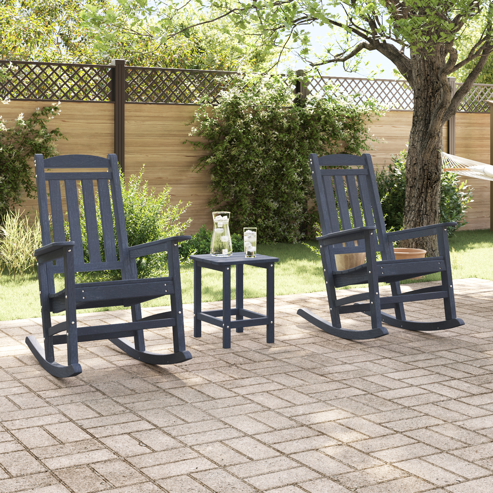 3 Teile Garten Lounge Set Marineblau HDPE - Gartenmöbel - Your Garden Eden