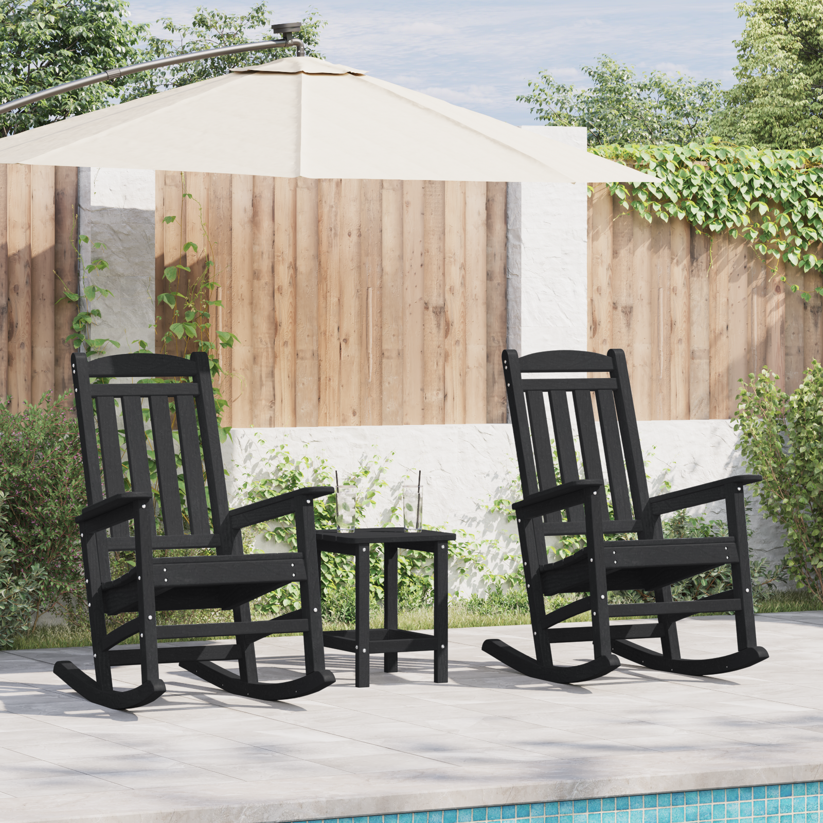 3 Piece Garden Lounge Set Black HDPE