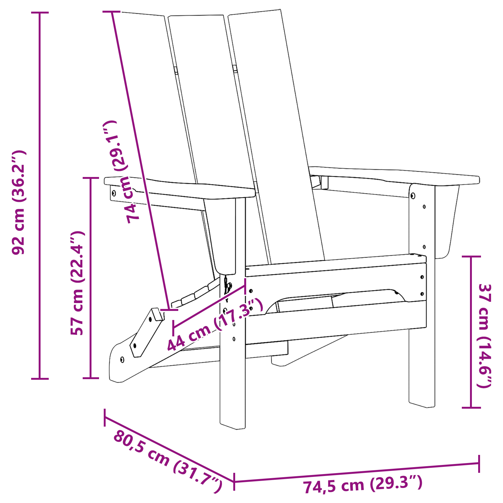 Foldable Adirondack Chairs 2 pcs Black 74.5x80.5x90 cm HDPE - Image 11