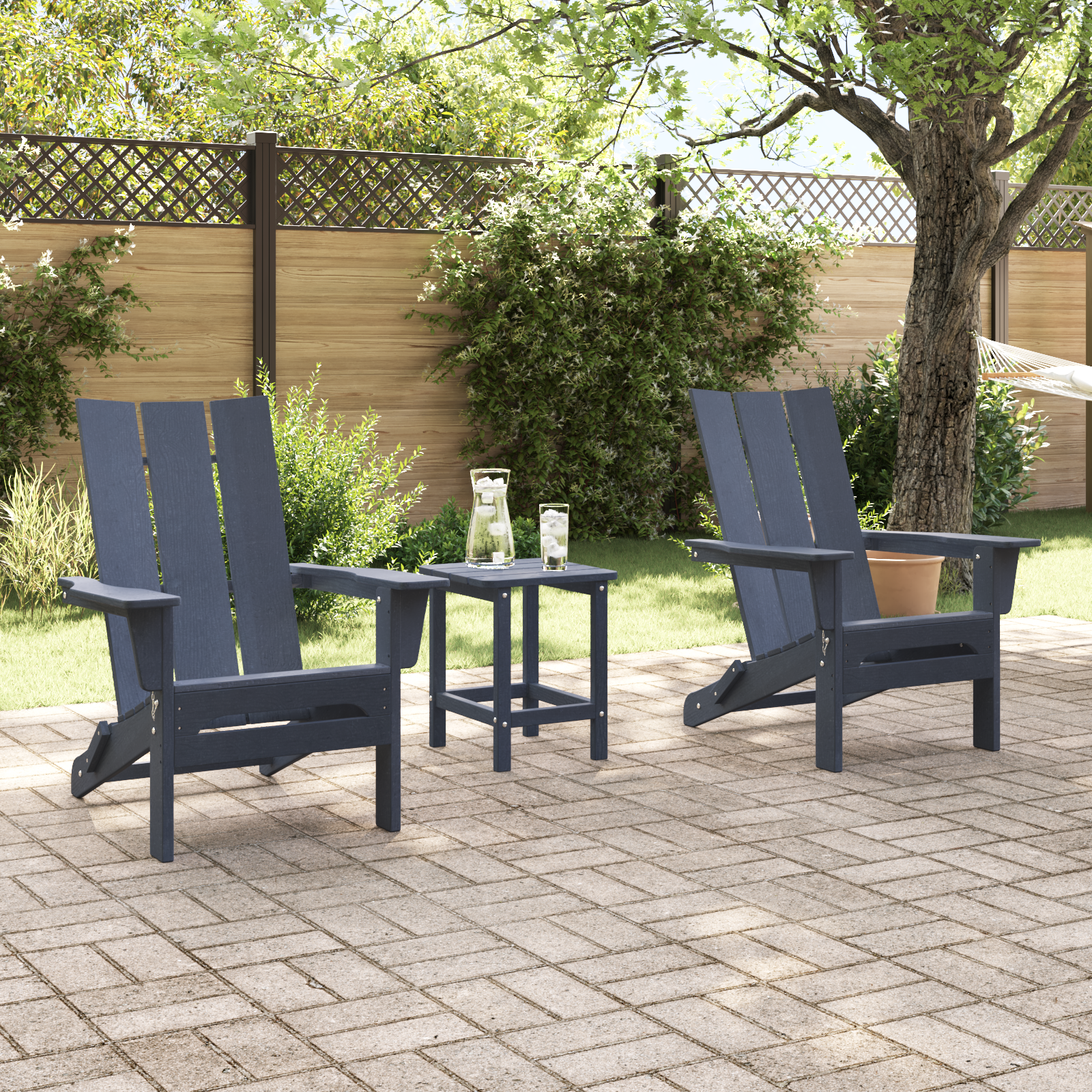 3 Piece Garden Lounge Set Navy Blue HDPE - Image 4