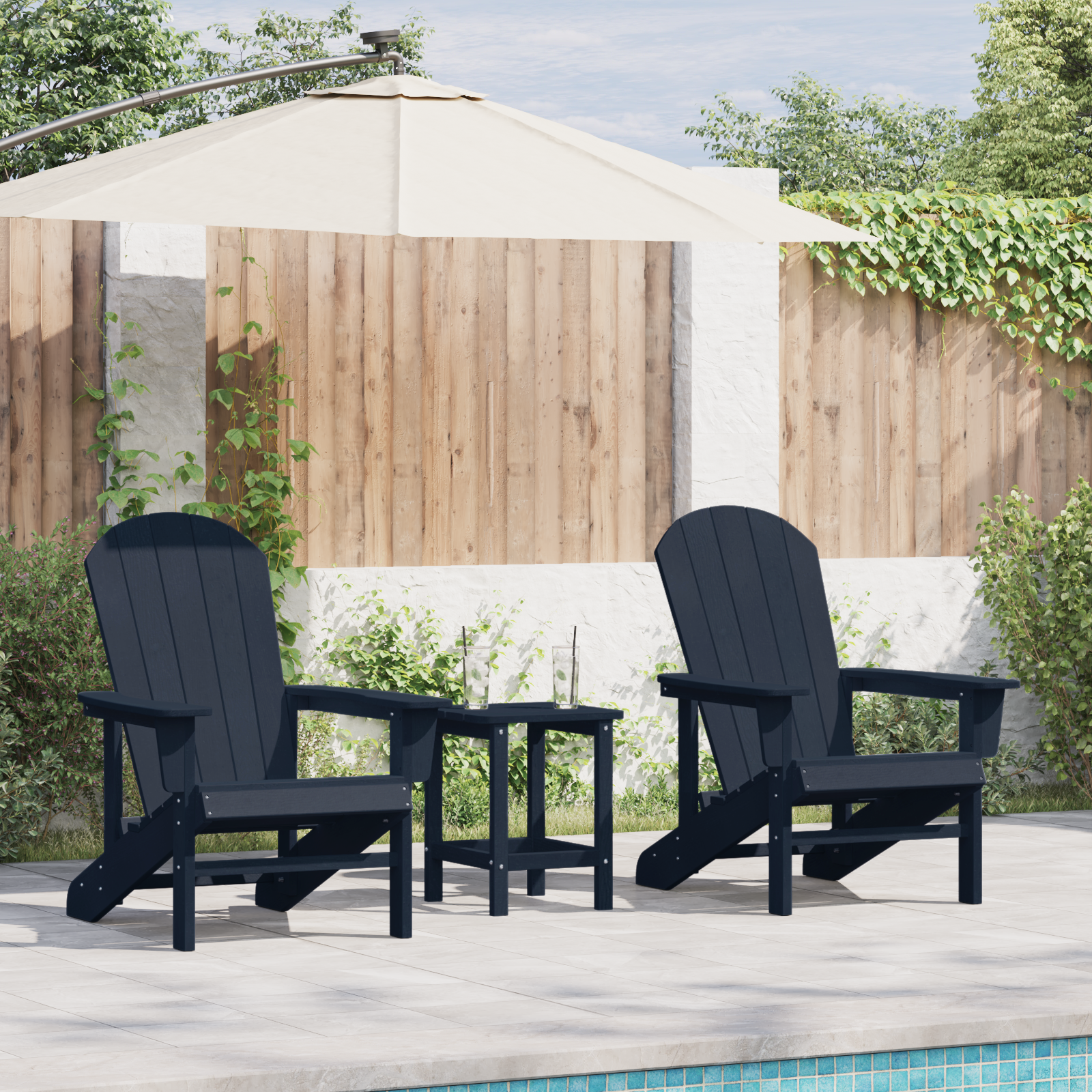 3 Piece Garden Lounge Set Navy Blue HDPE