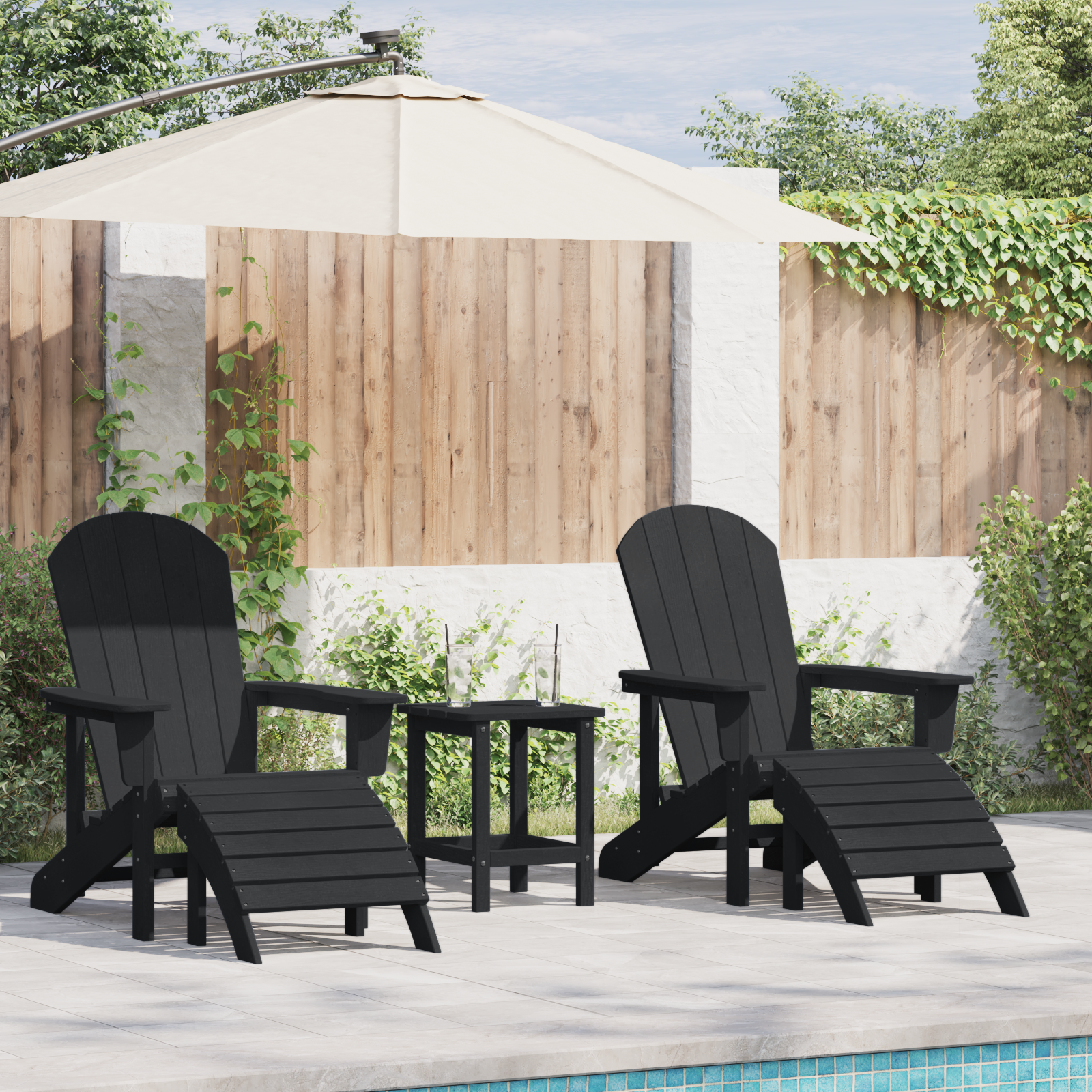 Adirondack Chairs with Footrests 2 pcs Black HDPE