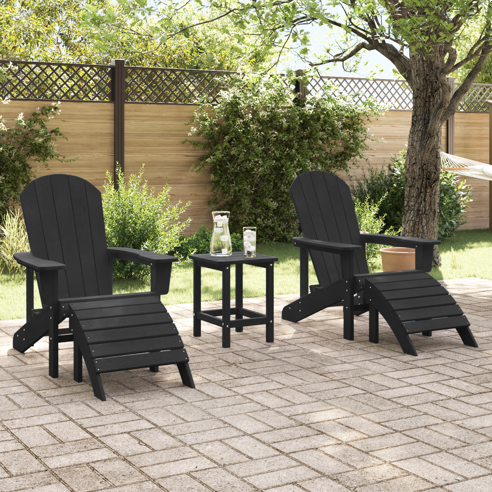 Adirondack Chairs with Footrests 2 pcs Black HDPE - Image 3