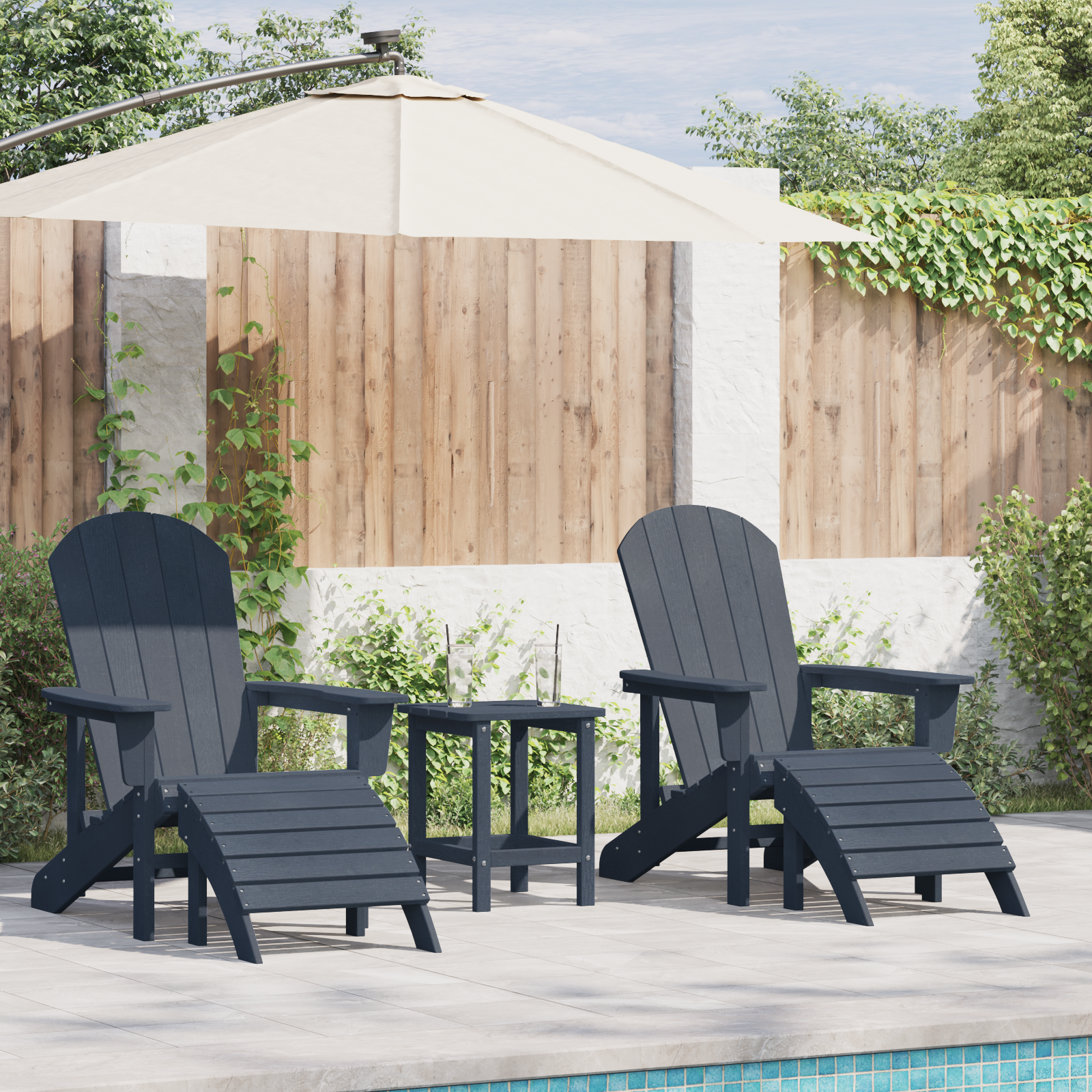 3 Piece Garden Lounge Set Navy Blue HDPE
