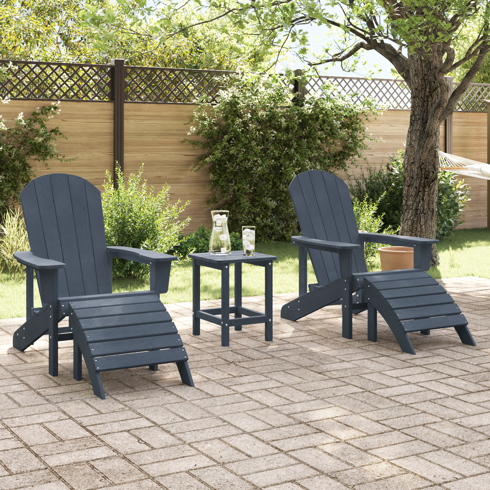 3 Piece Garden Lounge Set Navy Blue HDPE - Image 4