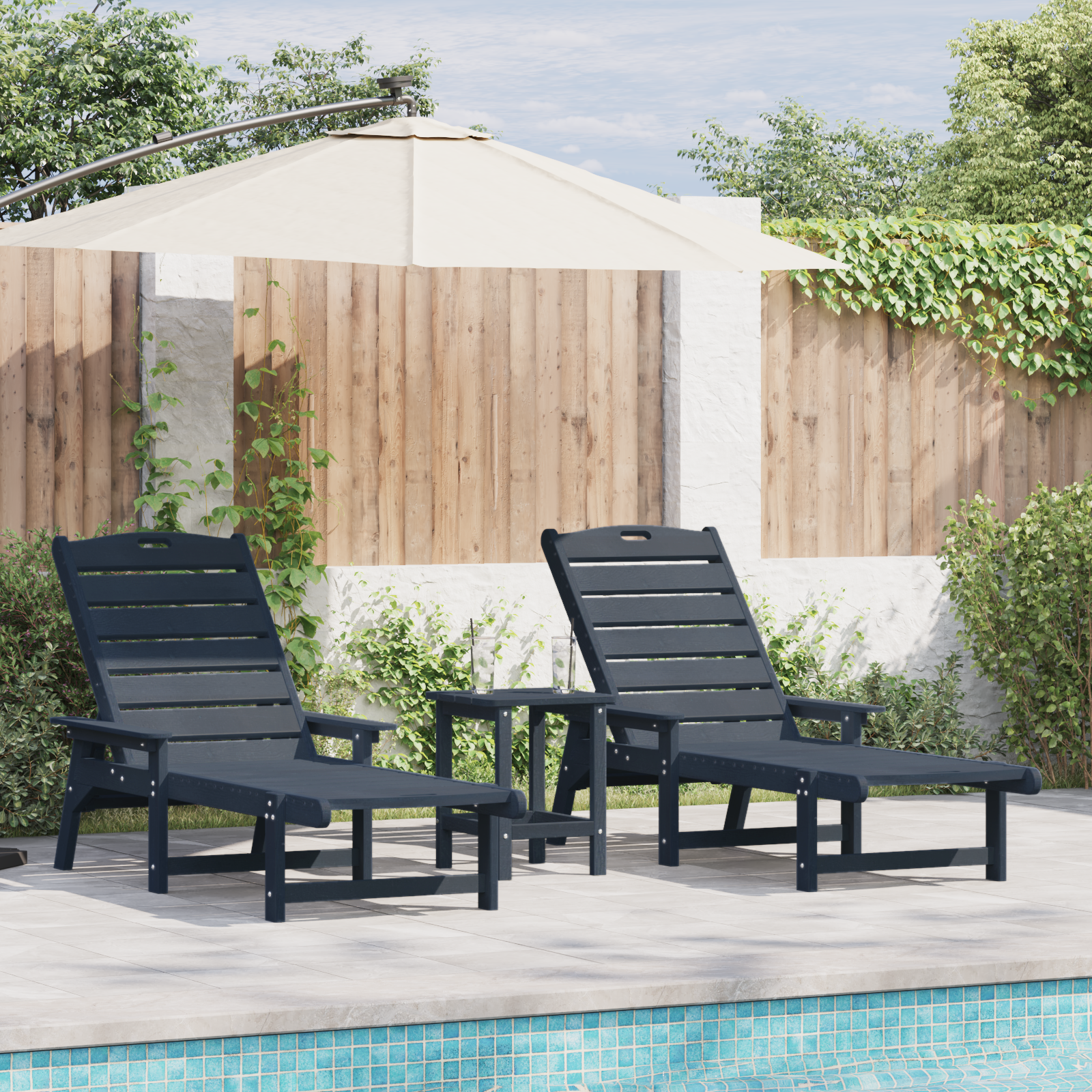 Sun Loungers 2 pcs Navy Blue 162x53x98.5 cm HDPE