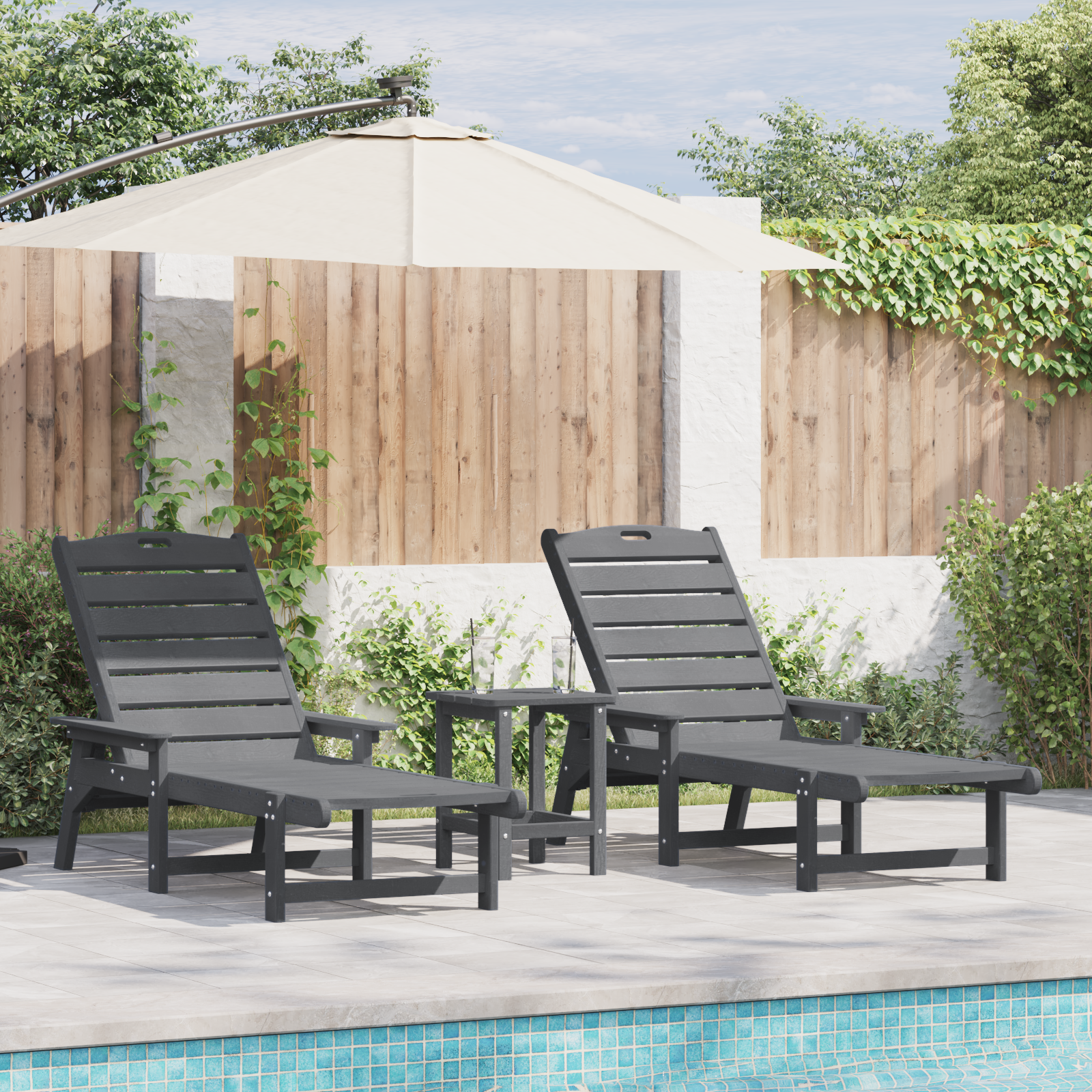 Sun Loungers 2 pcs Light Grey 162x53x98.5 cm HDPE