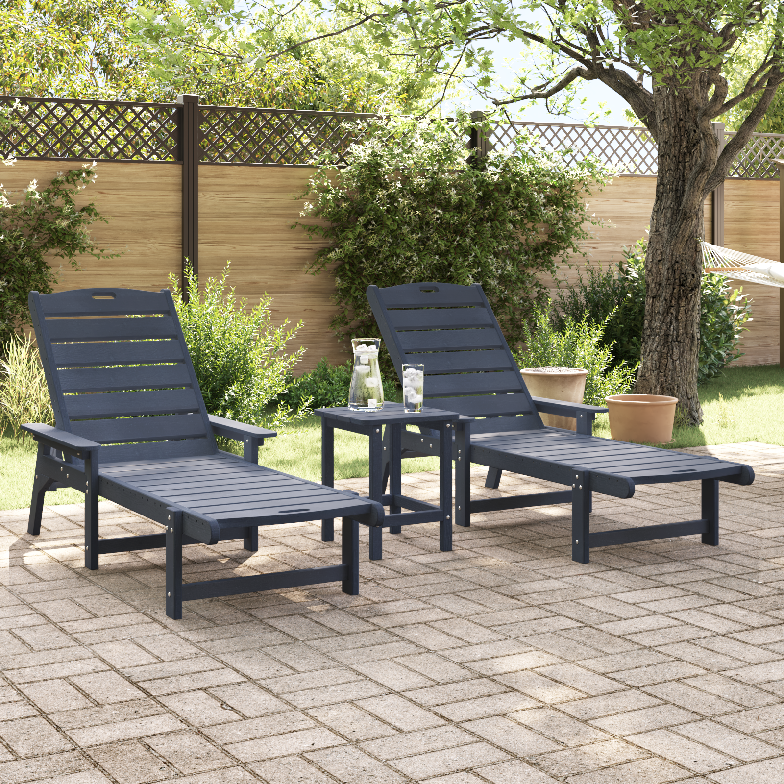 3 Piece Garden Lounge Set Navy Blue HDPE - Image 4