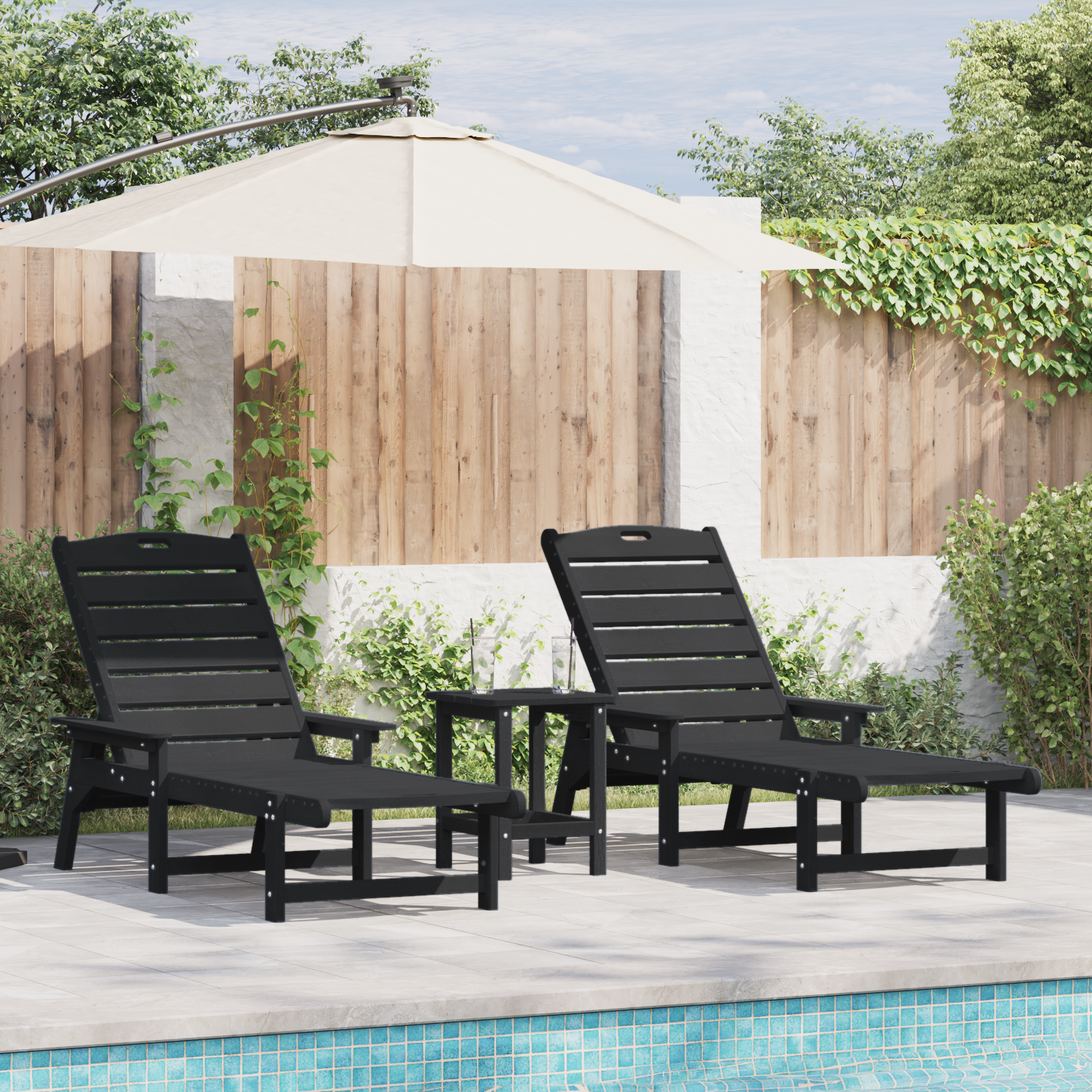 3 Piece Garden Lounge Set - Black HDPE