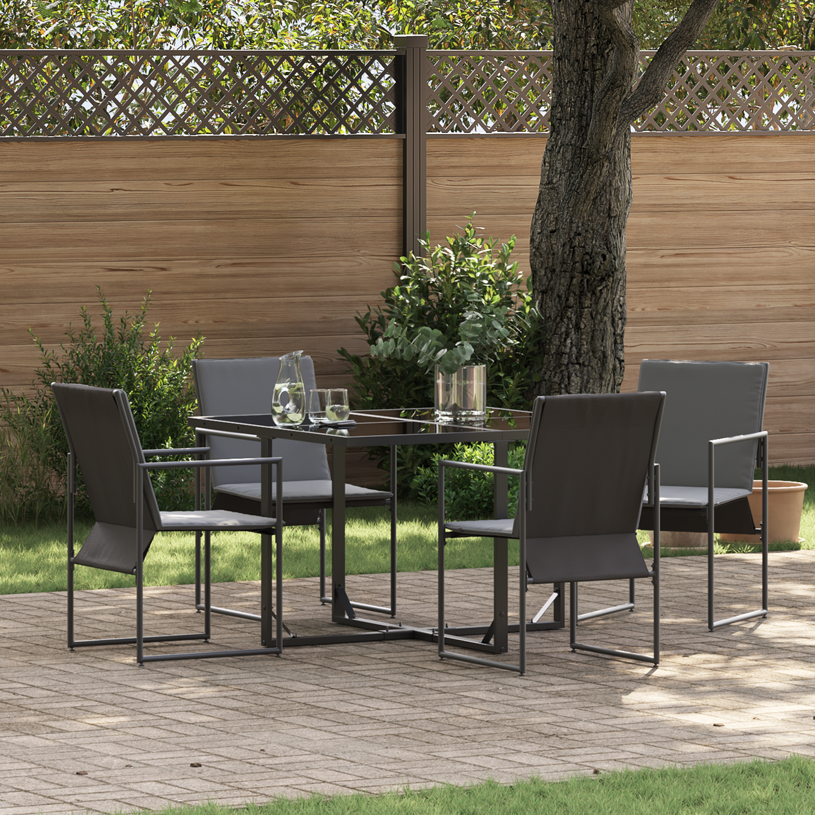 6 Piece Garden Dining Set with Cushions Steel and Textilene