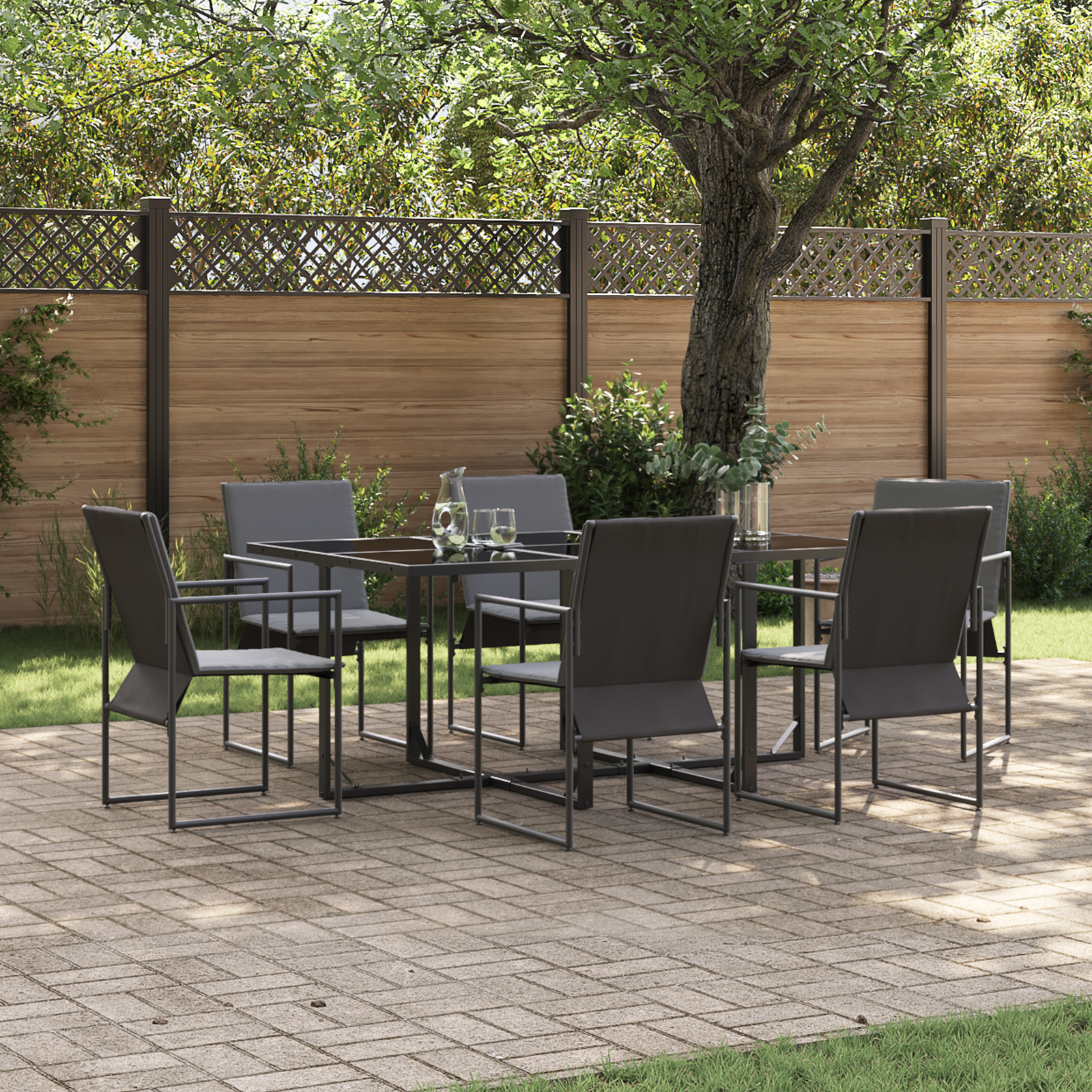 9 Piece Garden Dining Set with Cushions Steel and Textilene
