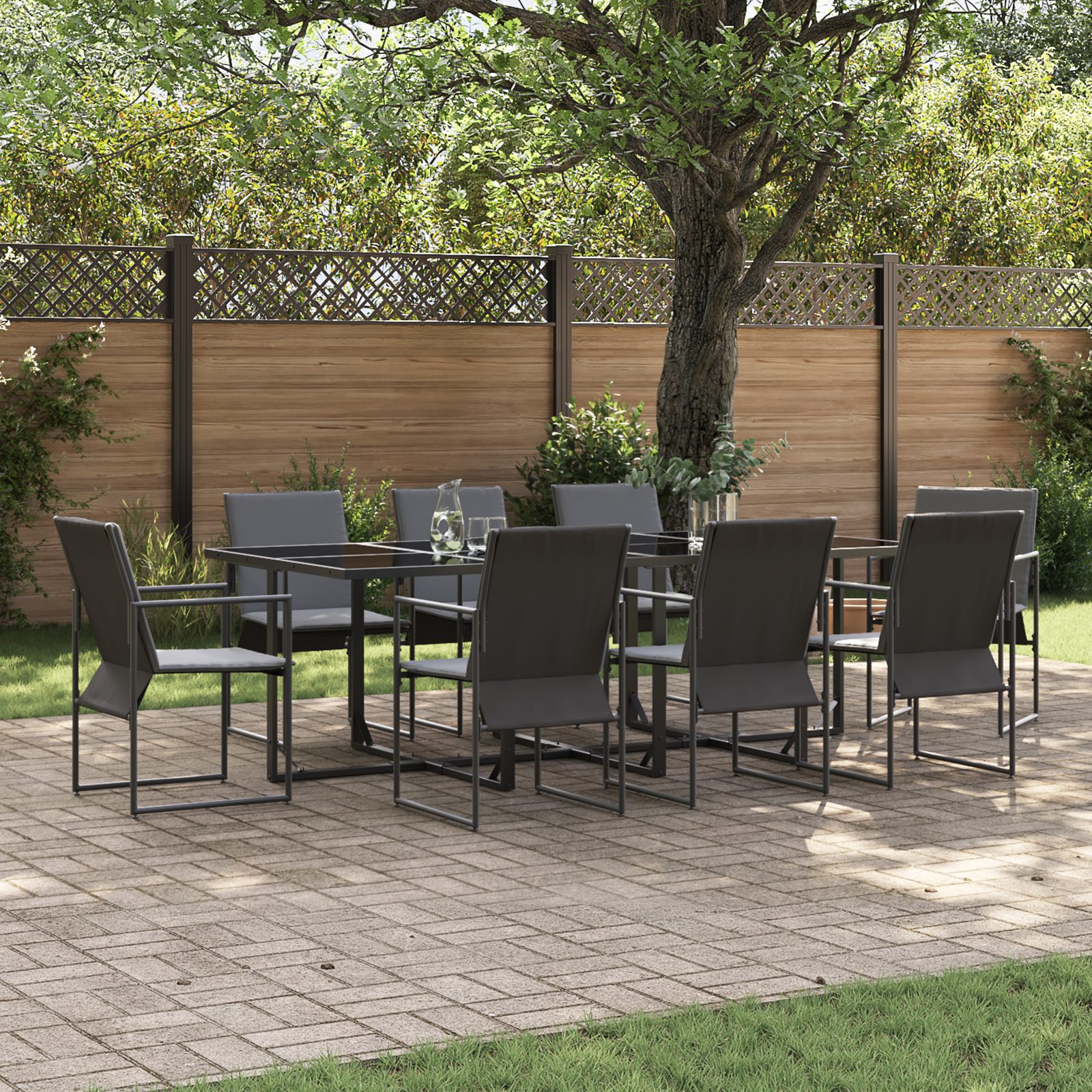 12 Piece Garden Dining Set with Cushions Steel and Textilene