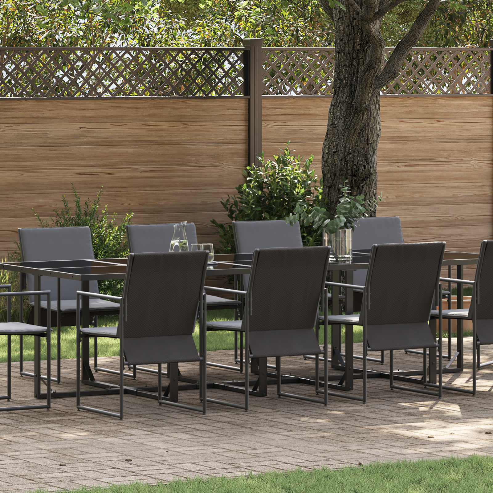 15 Piece Garden Dining Set with Cushions Steel and Textilene
