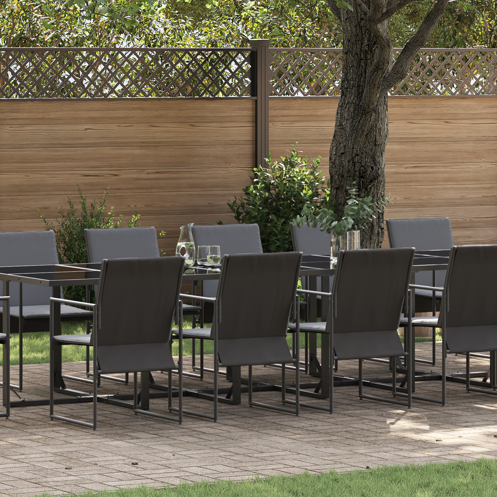 18 Piece Garden Dining Set with Cushions Steel and Textilene