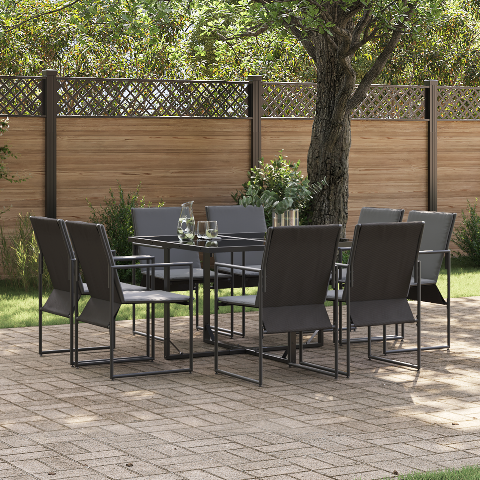 10 Piece Garden Dining Set with Cushions Steel and Textilene