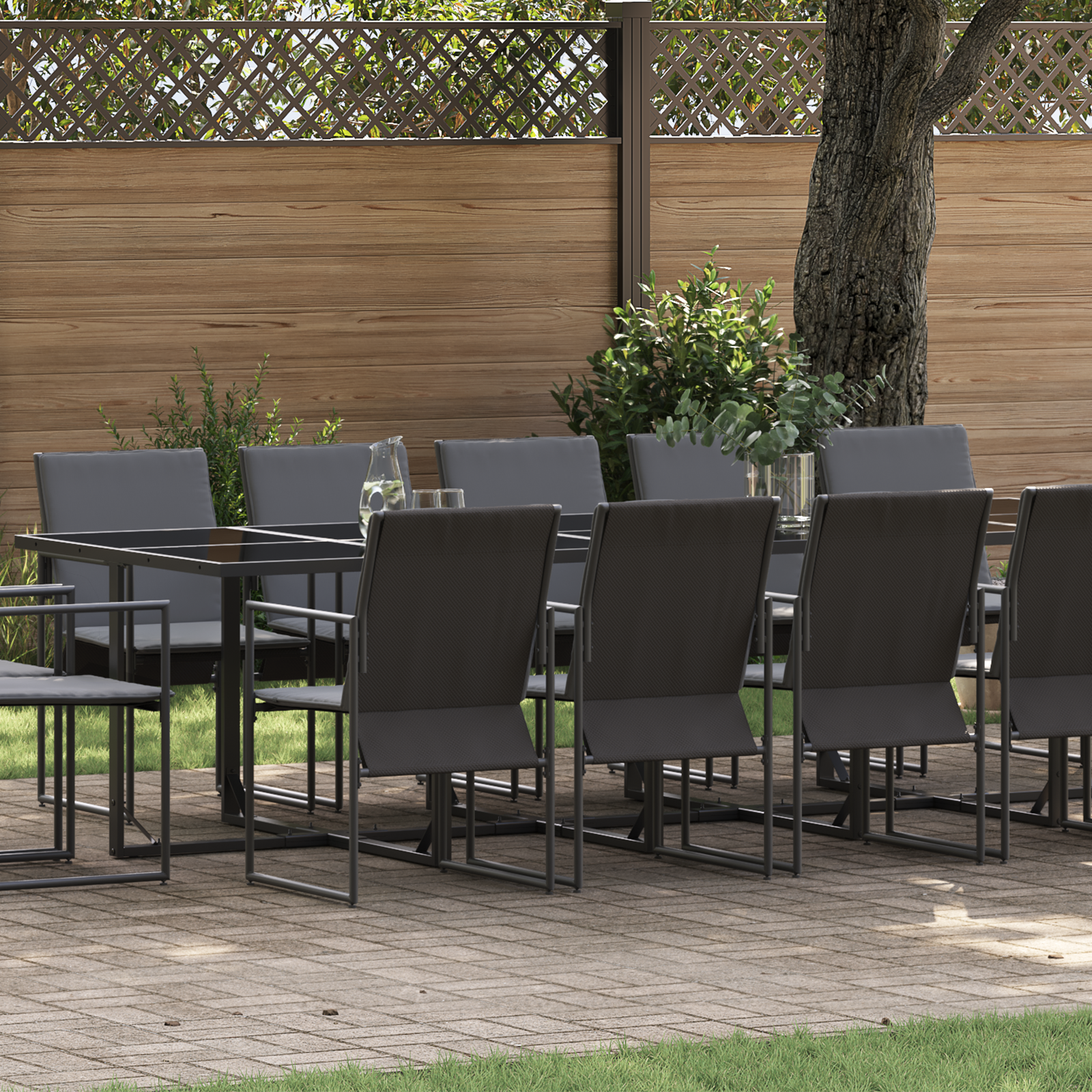 19 Piece Garden Dining Set with Cushions Steel and Textilene
