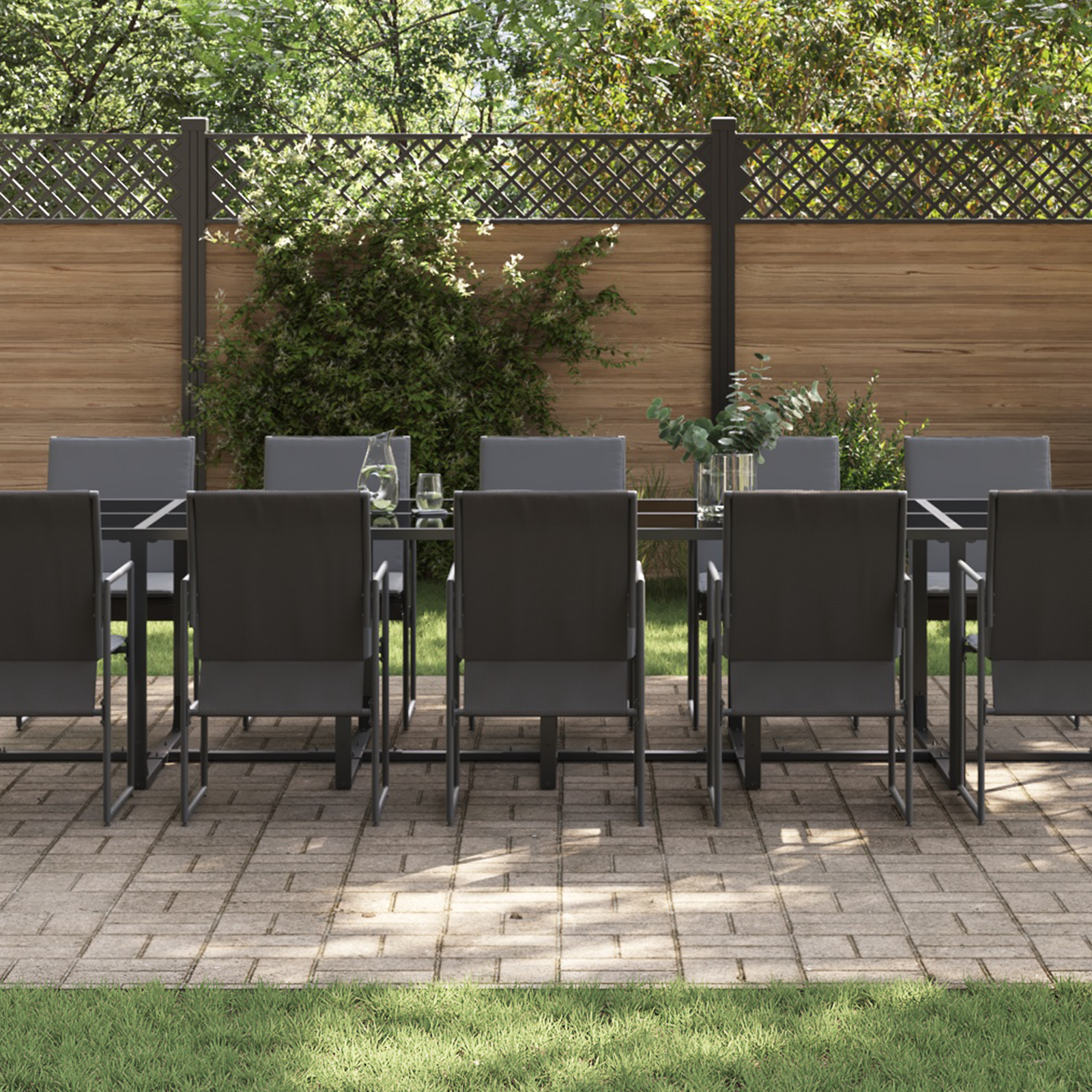 19 Piece Garden Dining Set with Cushions Steel and Textilene - Image 3