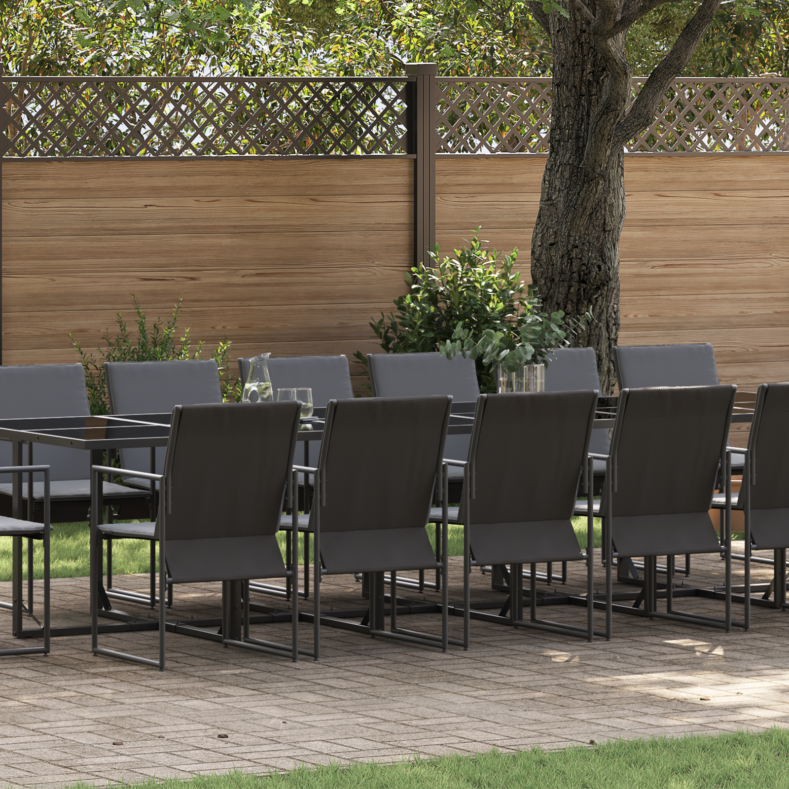 22 Piece Garden Dining Set with Cushions Steel and Textilene