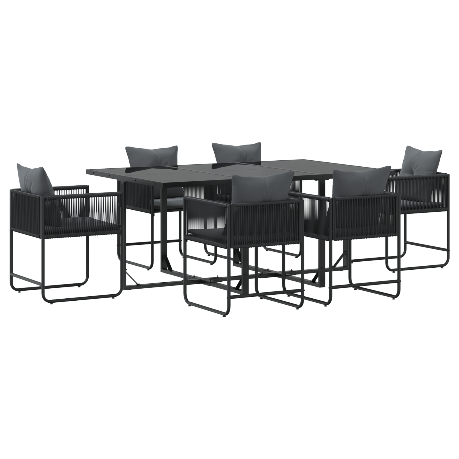 9 Piece Garden Dining Set with Cushions Steel and Poly Rattan - Image 2