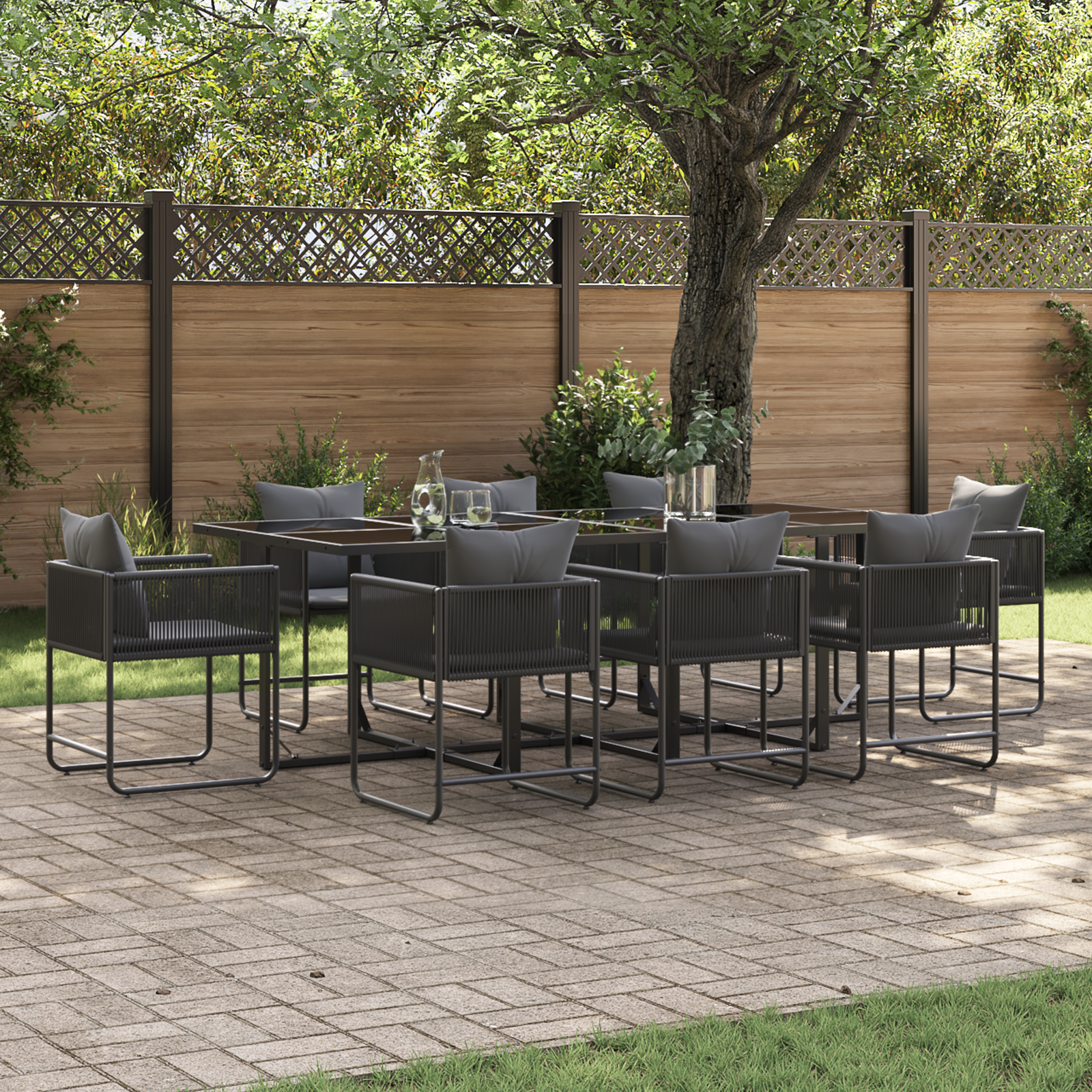 12 Piece Garden Dining Set with Cushions Steel and Poly Rattan