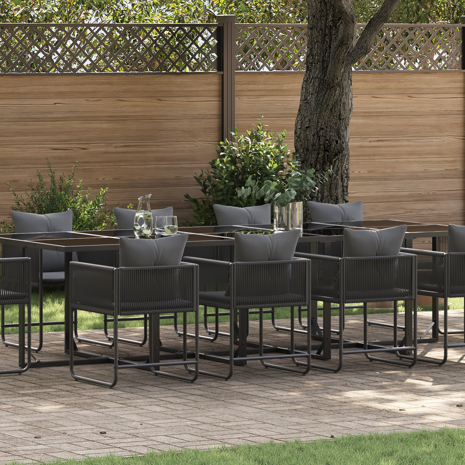 15 Piece Garden Dining Set with Cushions Steel and Poly Rattan