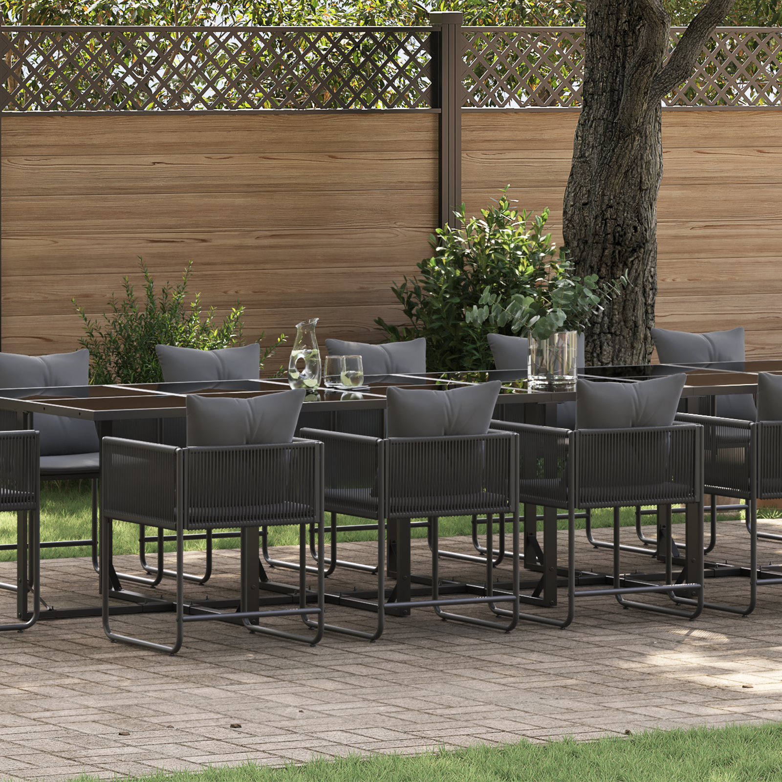 18 Piece Garden Dining Set with Cushions Steel and Poly Rattan