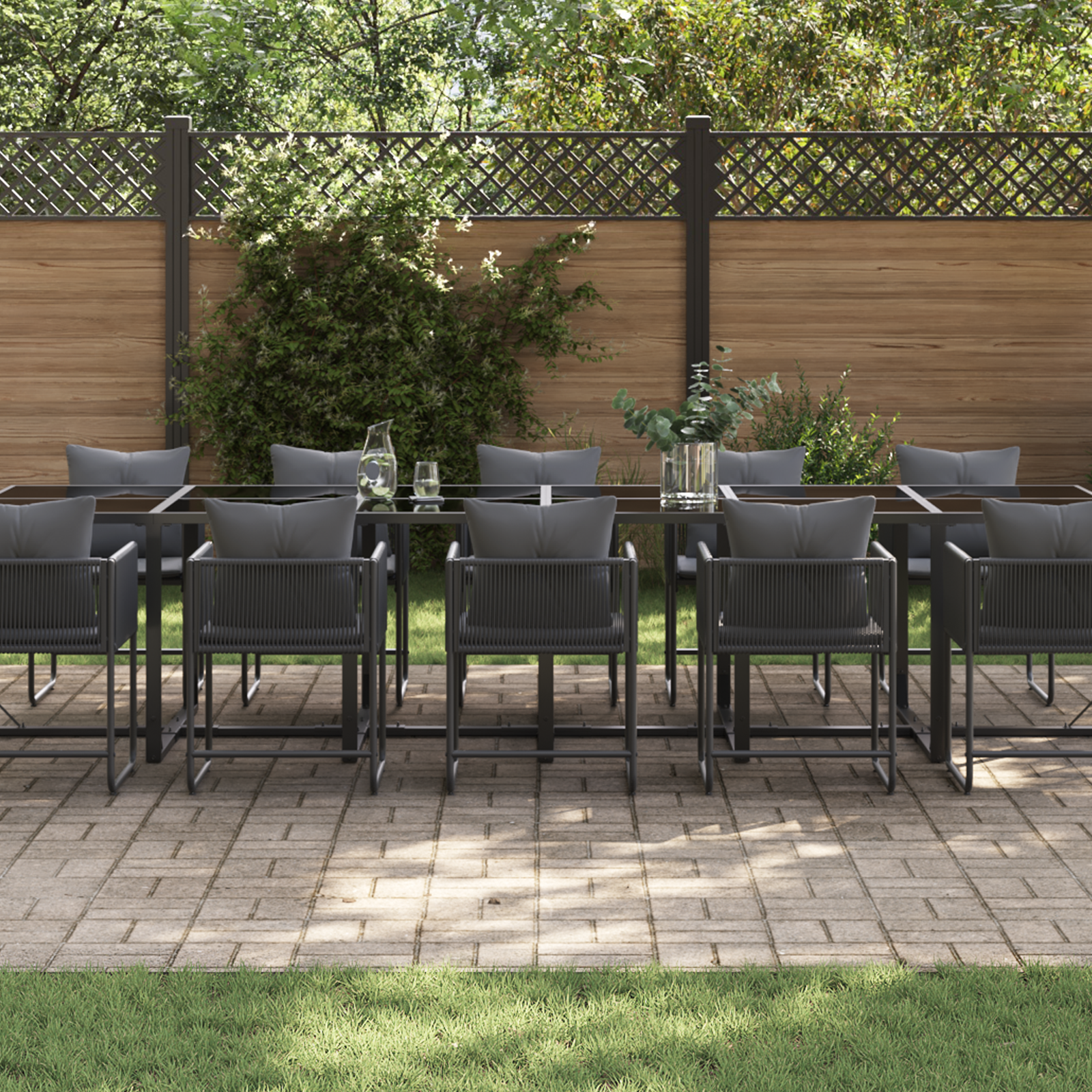 18 Piece Garden Dining Set with Cushions Steel and Poly Rattan - Image 3