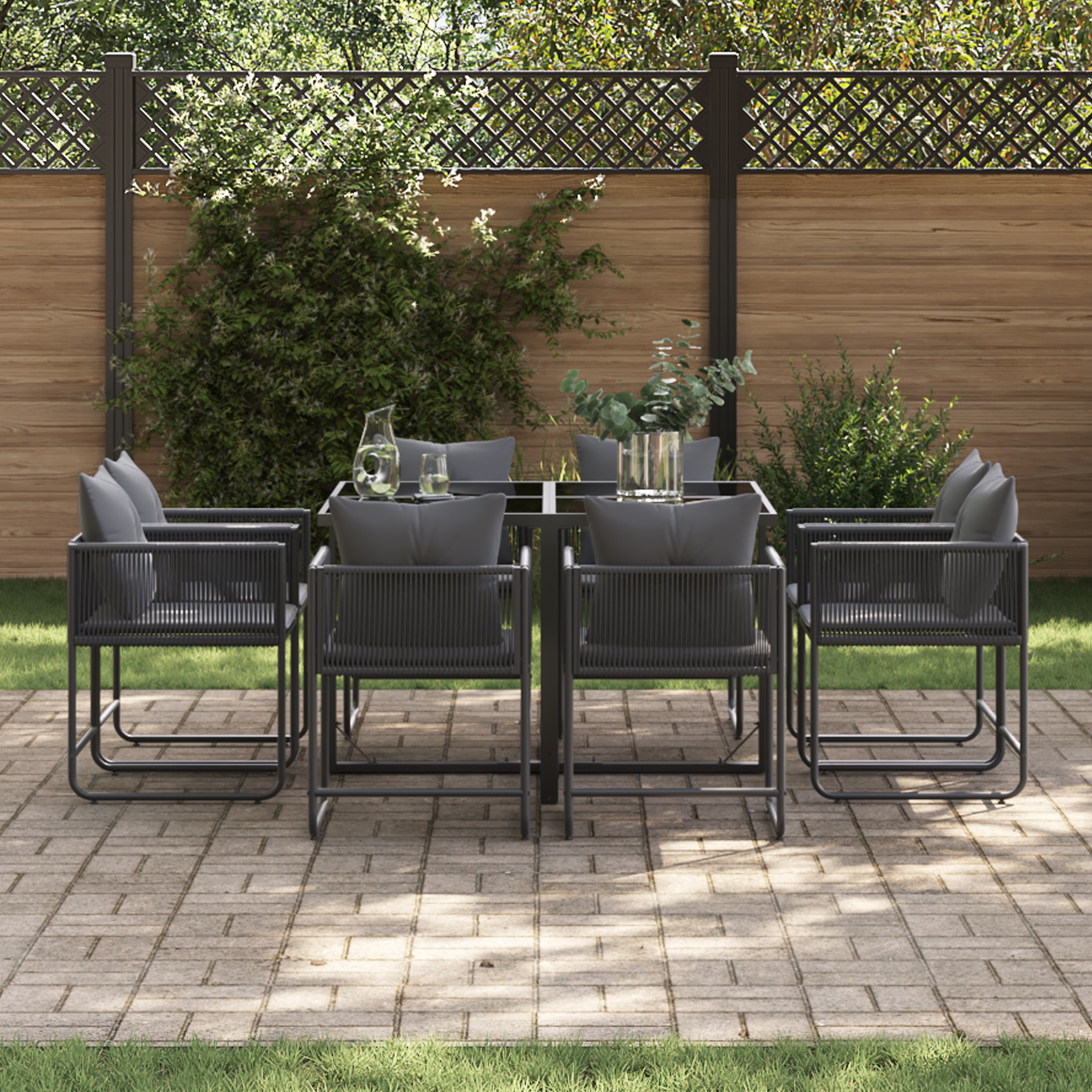 10 Piece Garden Dining Set with Cushions Steel and Poly Rattan - Image 3