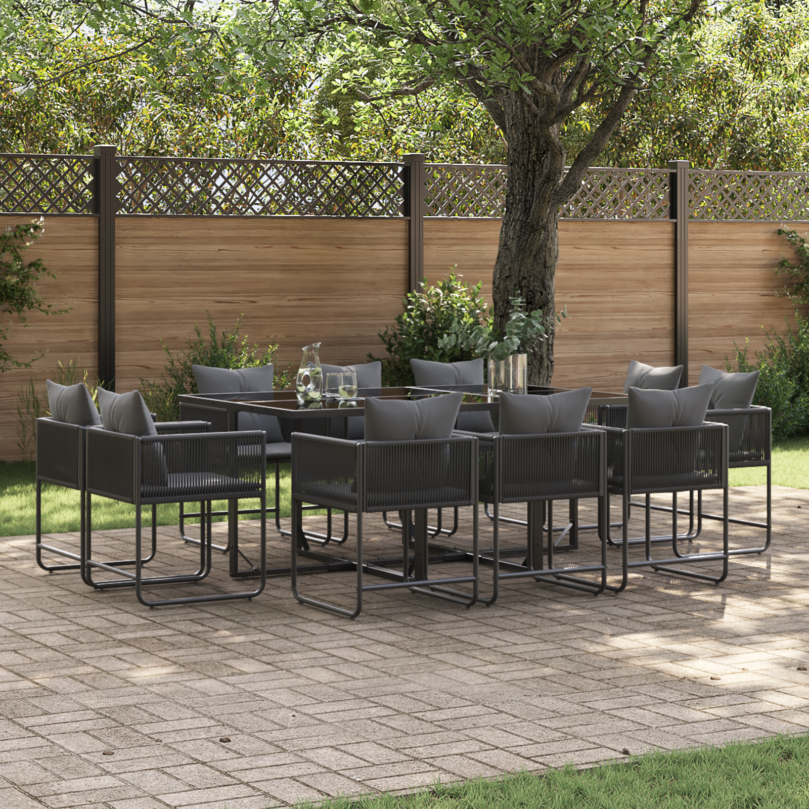 13 Piece Garden Dining Set with Cushions Steel and Poly Rattan