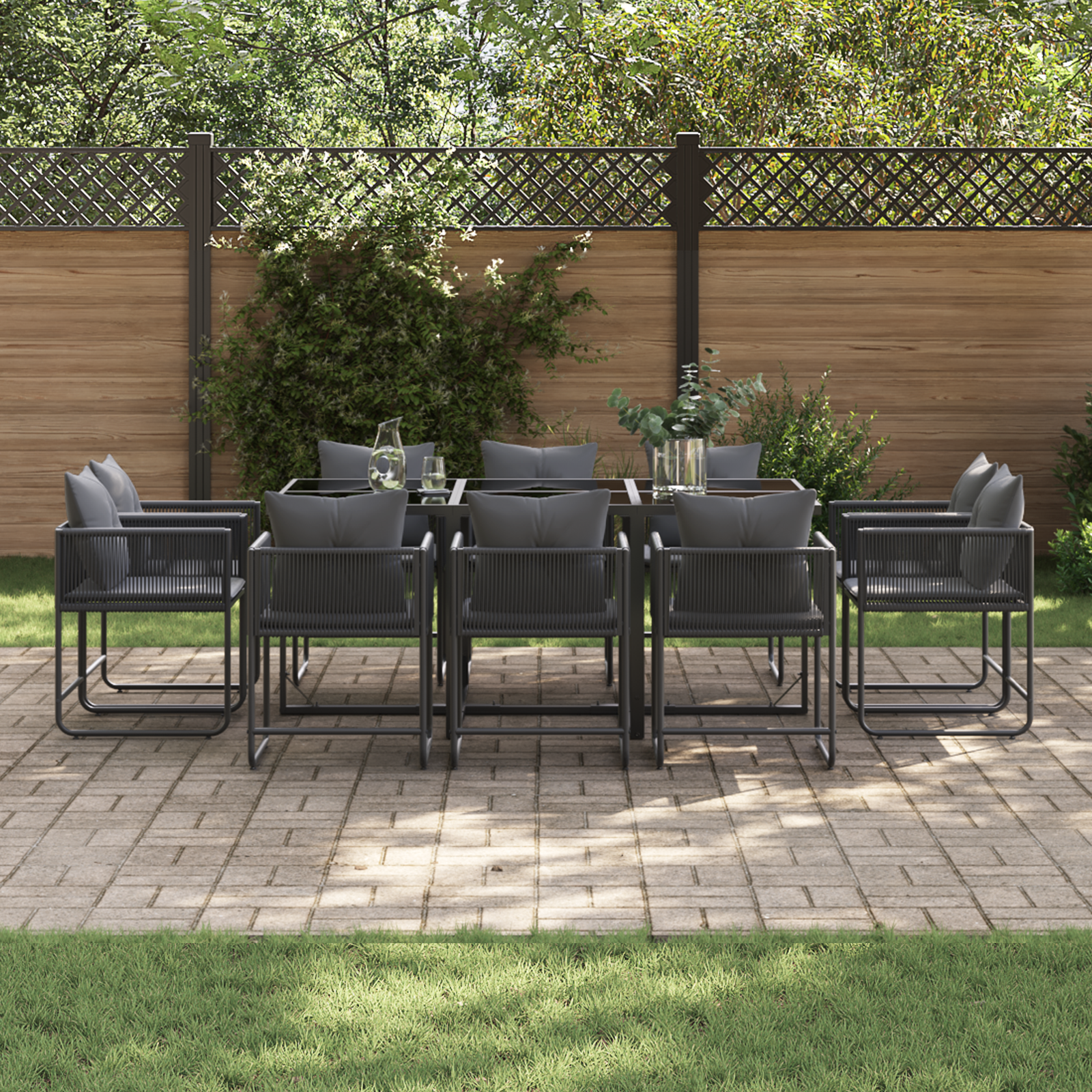 13 Piece Garden Dining Set with Cushions Steel and Poly Rattan - Image 3